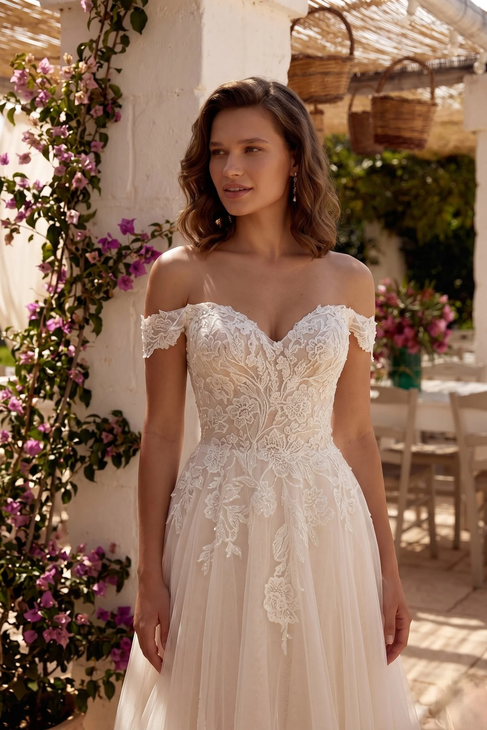 A-Line Chapel Train Lace Tulle Wedding Dress CW3278