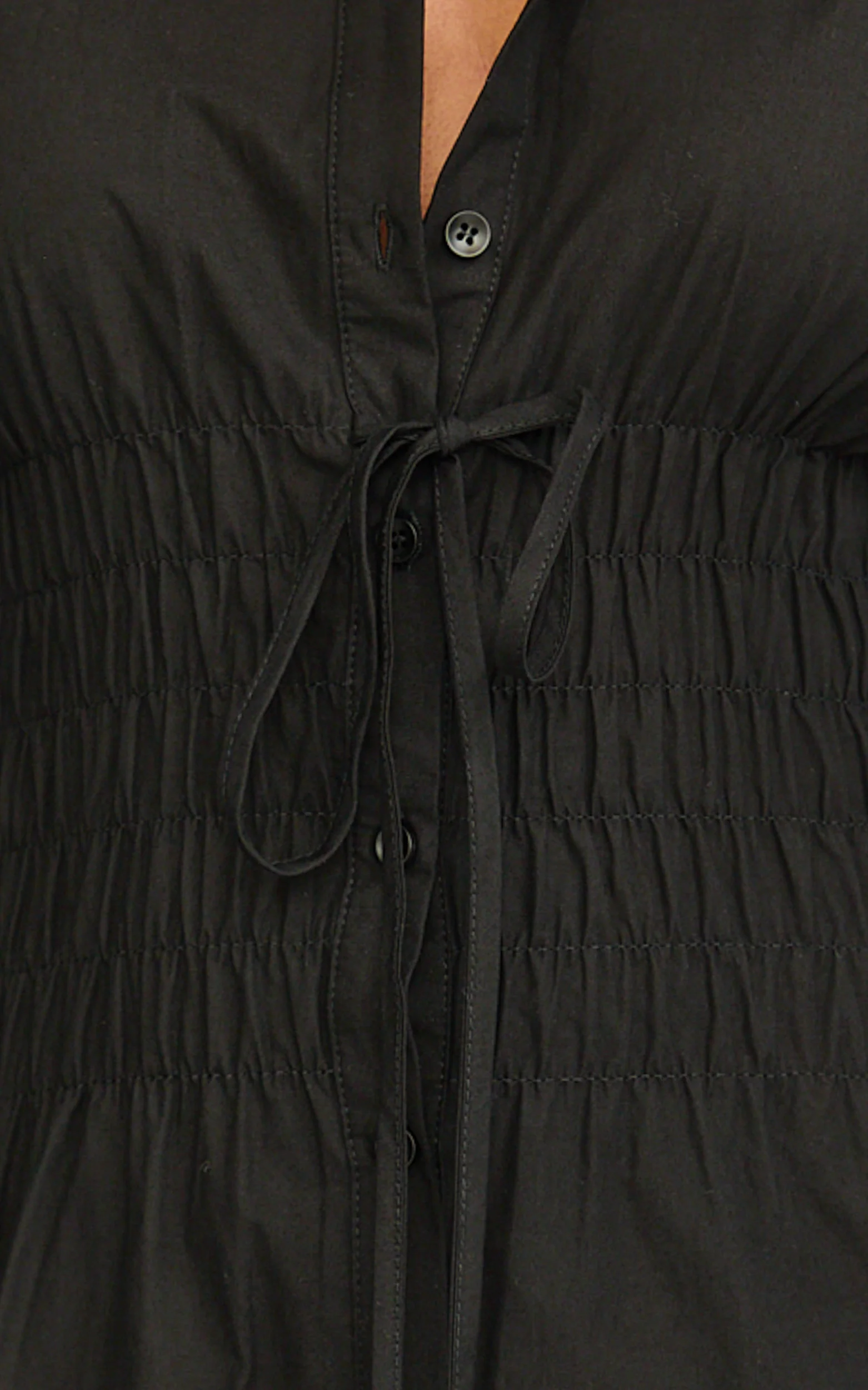 Eugenia Mini Dress - Long Sleeve Smocked Shirt Mini Dress in Black