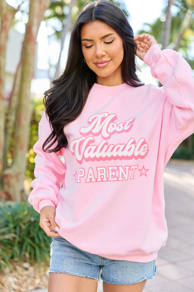 Most Valuable Parent Light Pink Graphic Sweatshirt