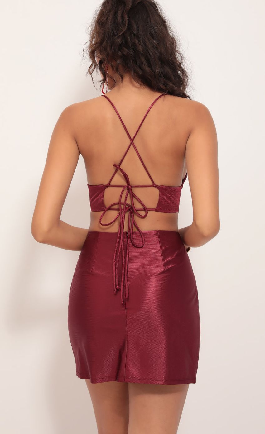 Cutout Satin Dress in Merlot
