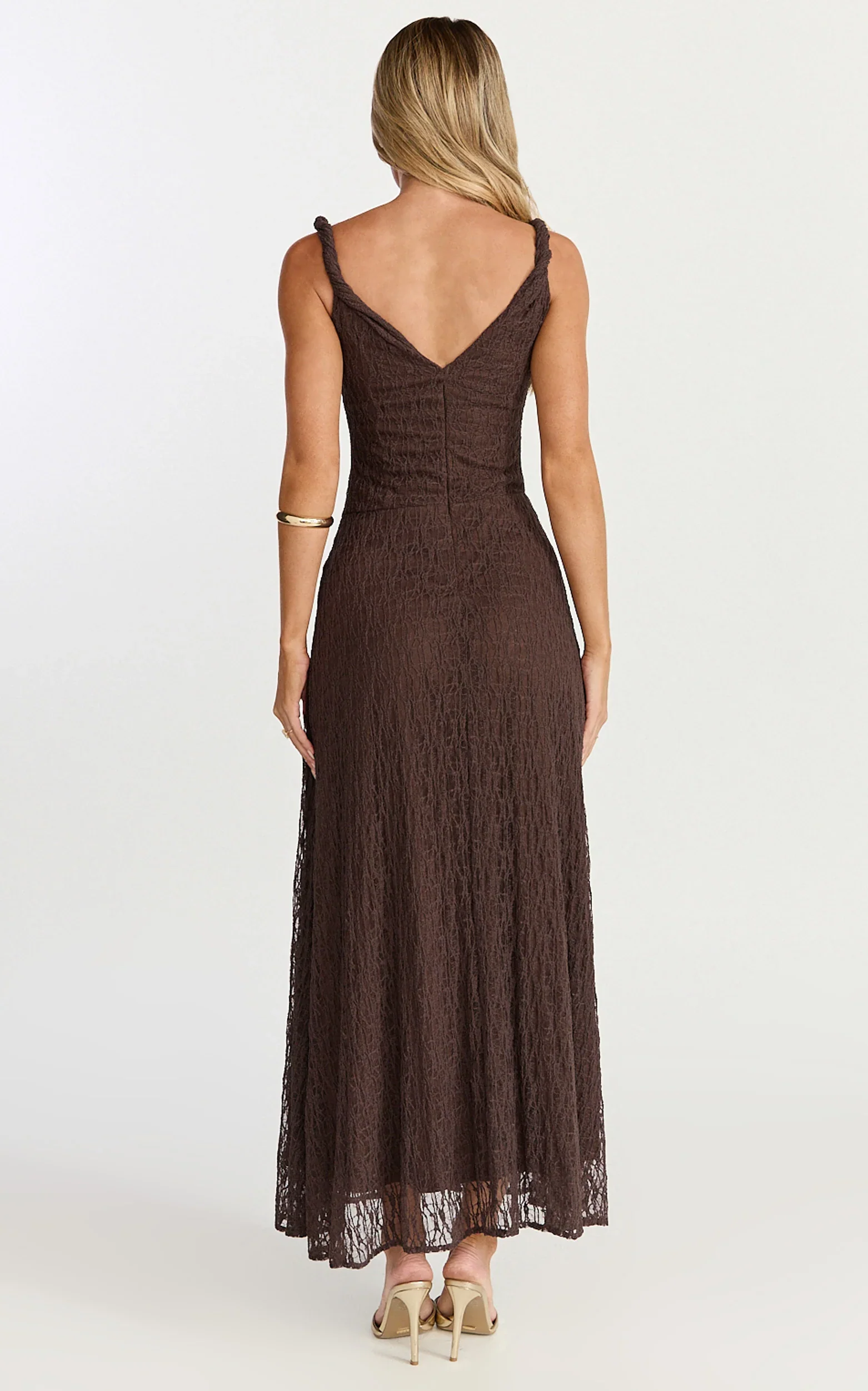 Abby Midi Dress - High Neck Asym Detail Dress in Chocolate - luluinthesky