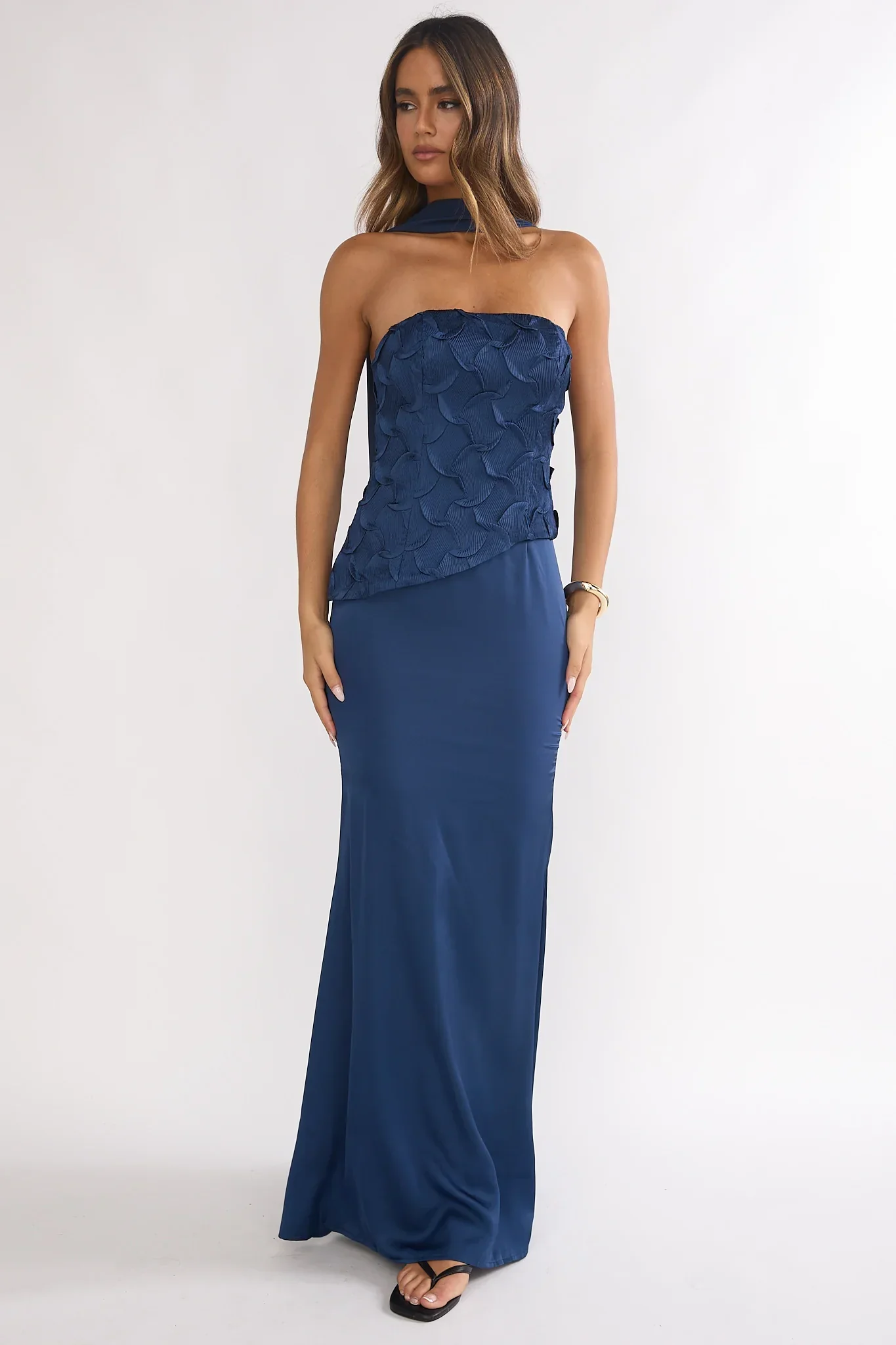 Veradis Strapless Scarf Maxi Dress Navy