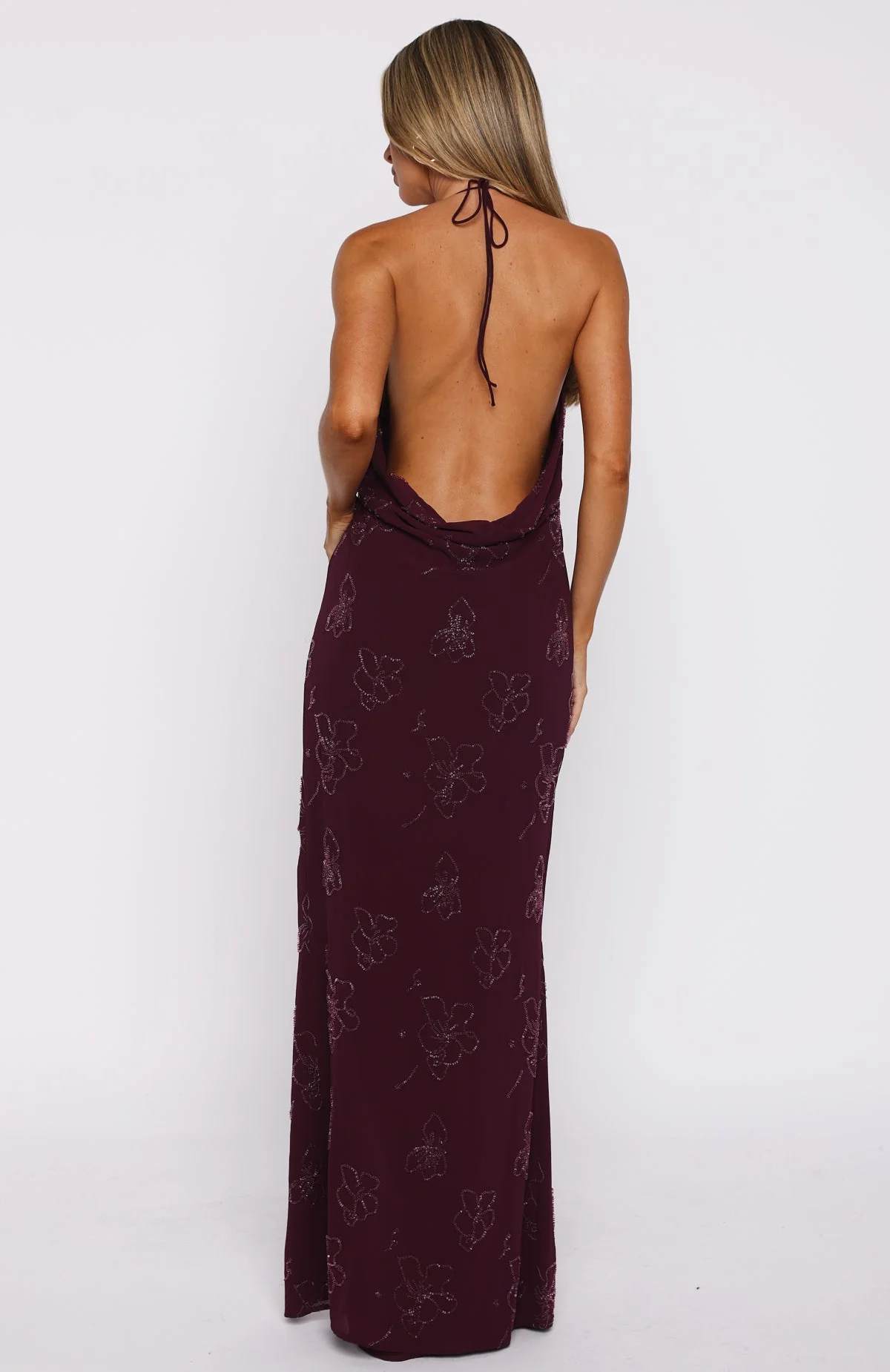 Slow Dancer Beaded Maxi Dress Deep Plum
