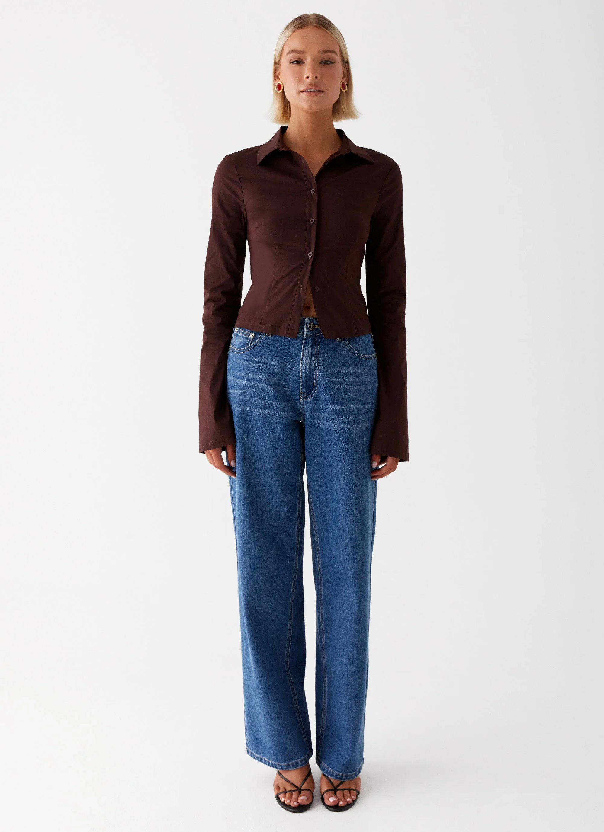 Leah Fitted Button Up Shirt - Chocolate