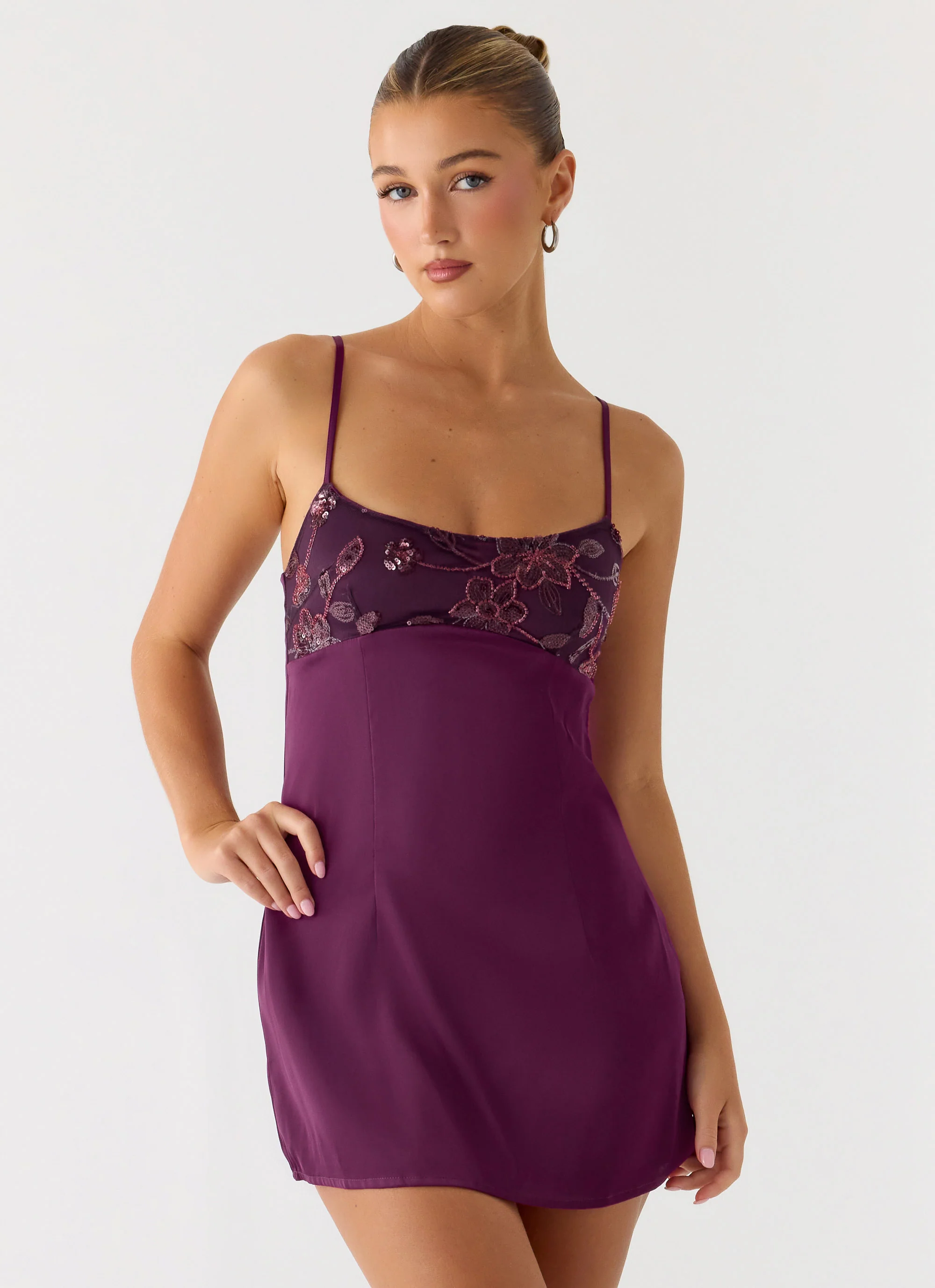 Zion Beaded Micro Mini Dress - Mulberry - luluinthesky