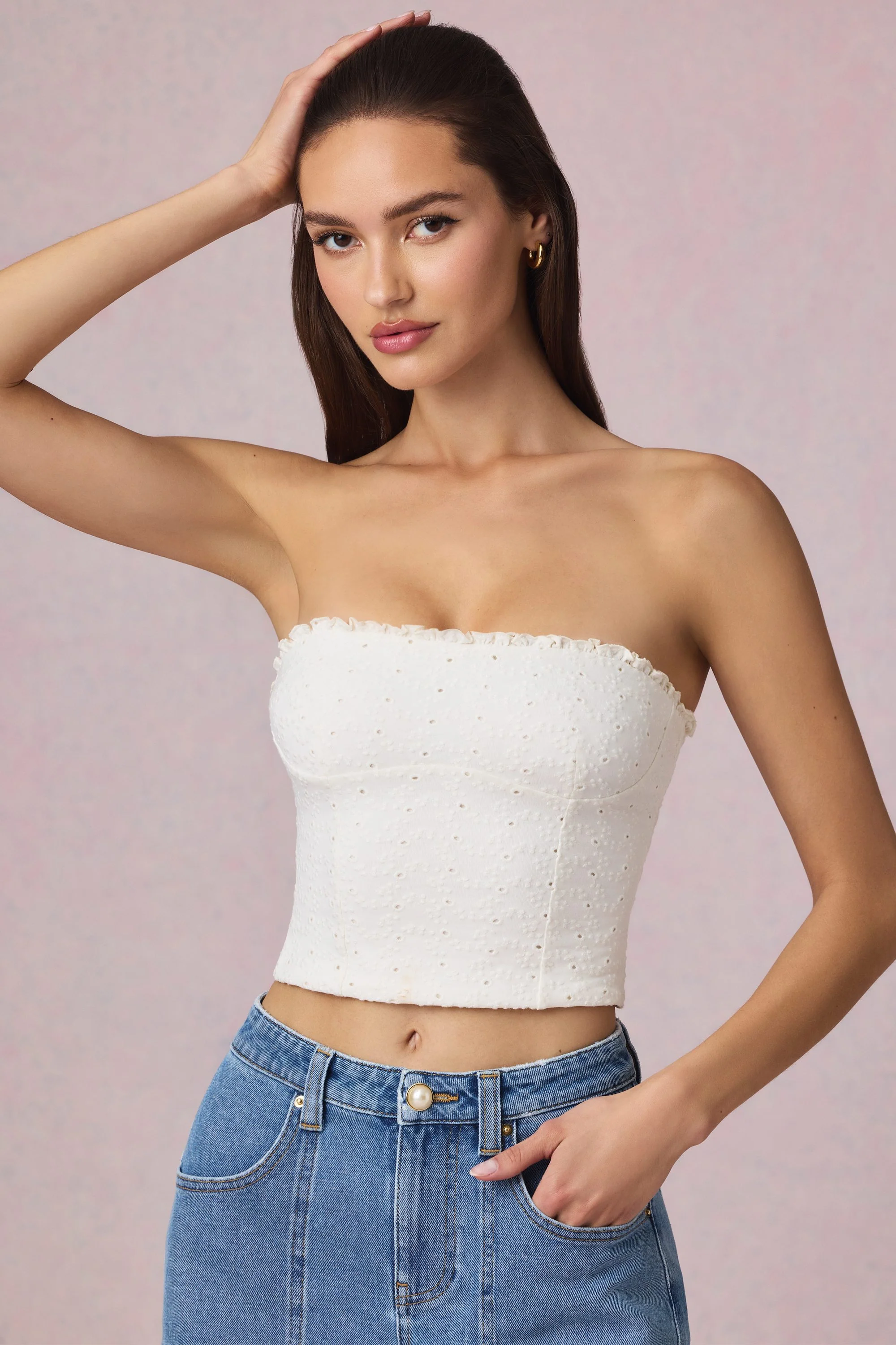 Modal Broderie Anglaise Camisole Top in White