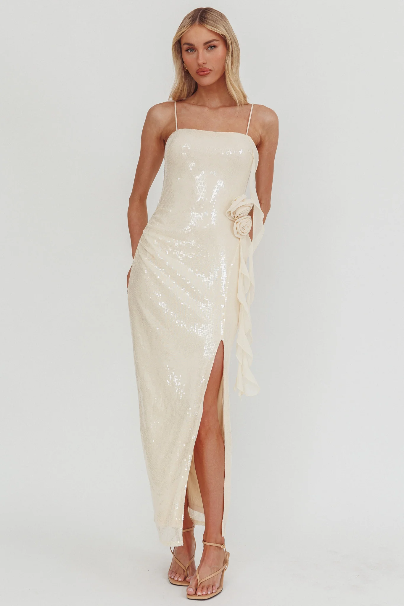 She Glows Cami Strap Sequin Maxi Dress Champagne