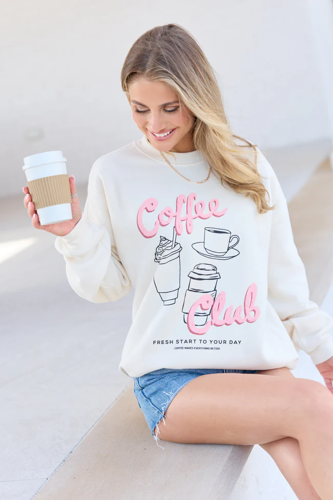 Coffee Club Cream Graphic Sweatshirt
