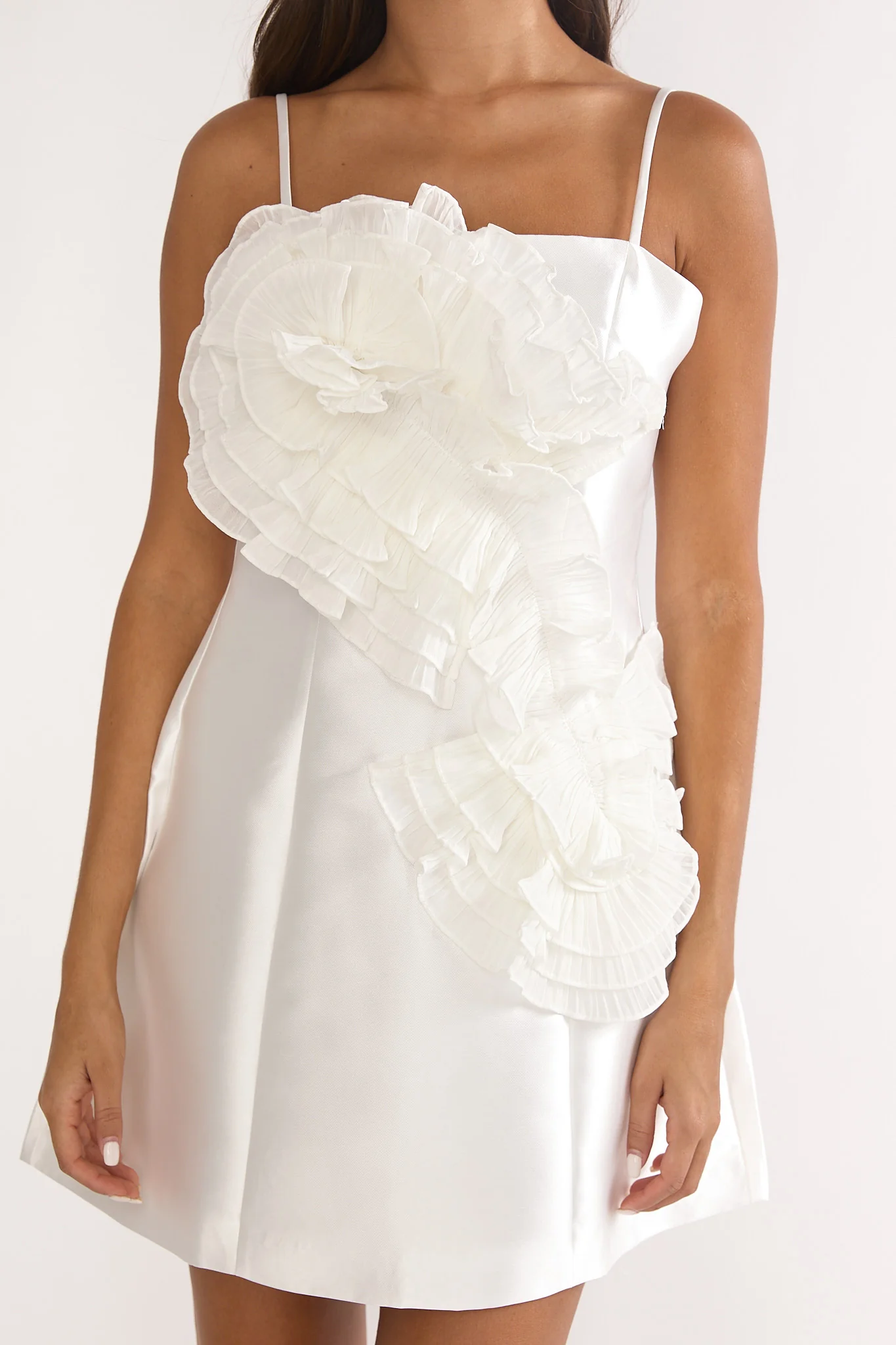 Cosmique 3D Ruffle Design Mini Dress White - luluinthesky