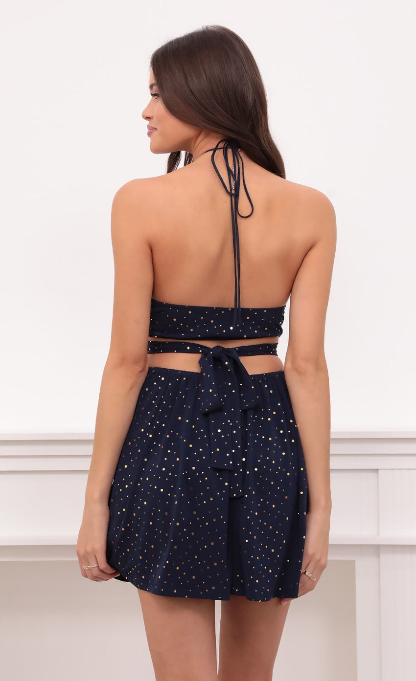Shimmer Halter Cutout Dress in Navy