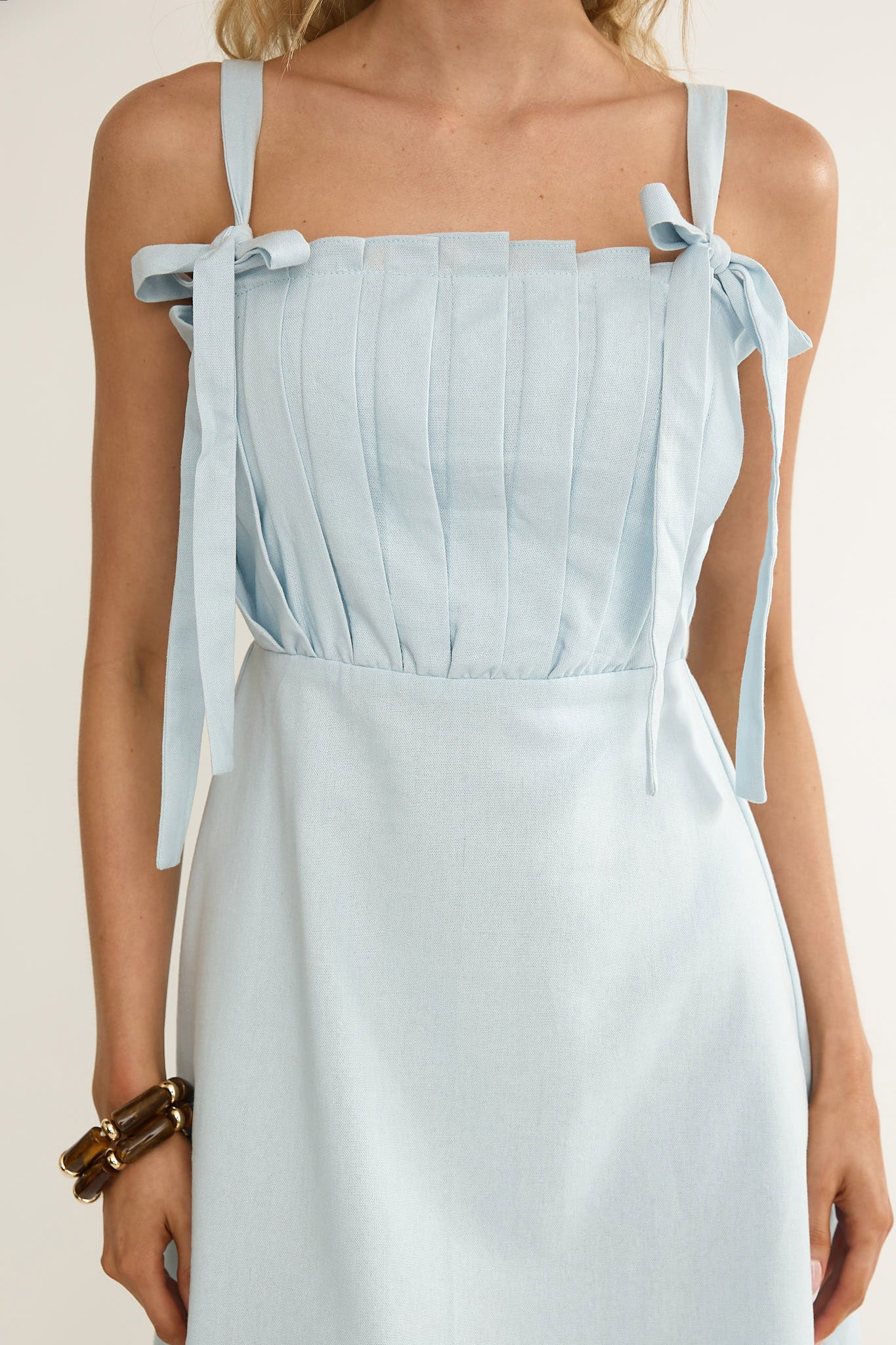 Dylana Pintuck Pleat Bodice Mini Dress Blue