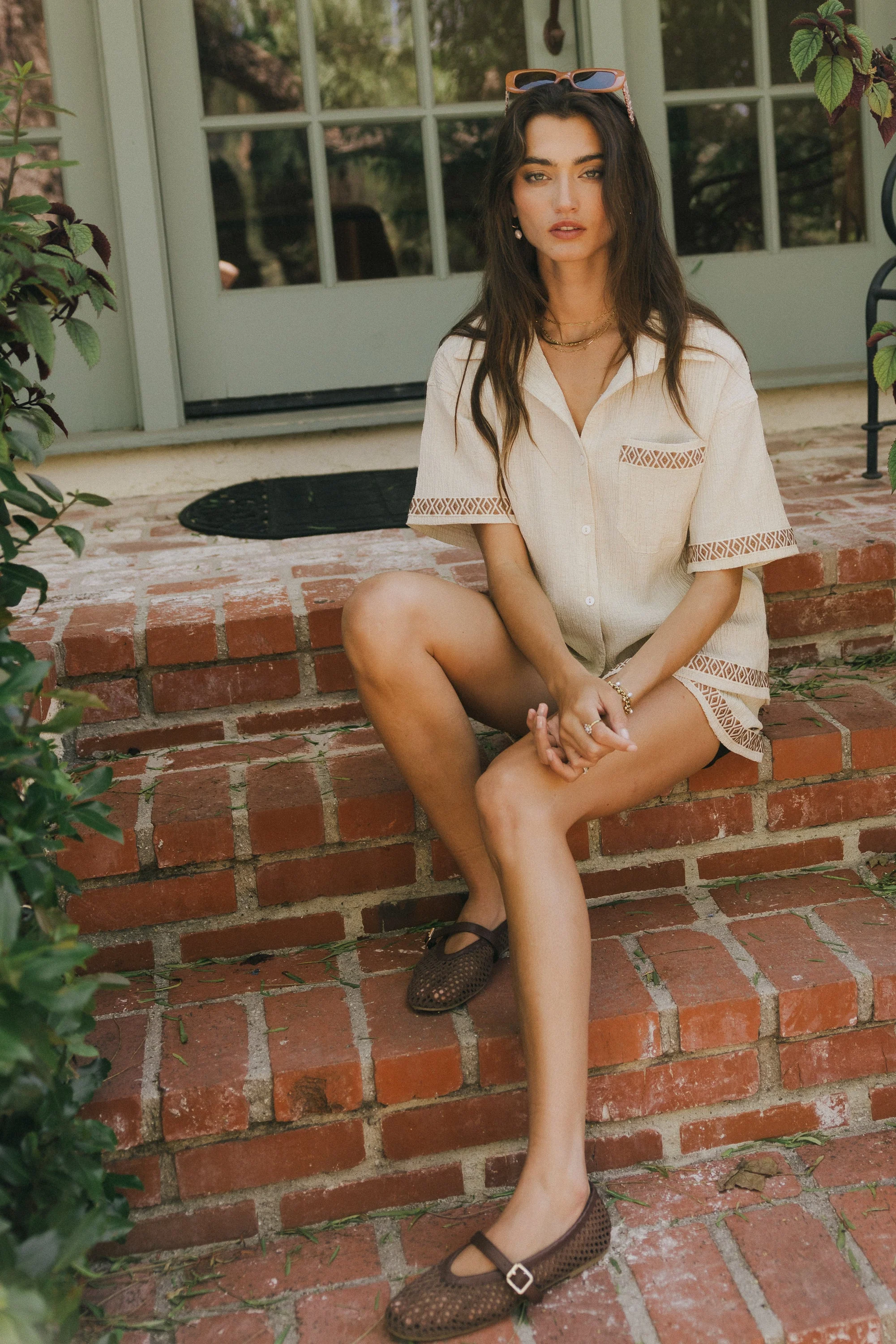 Charley Abstract Button Up in Natural