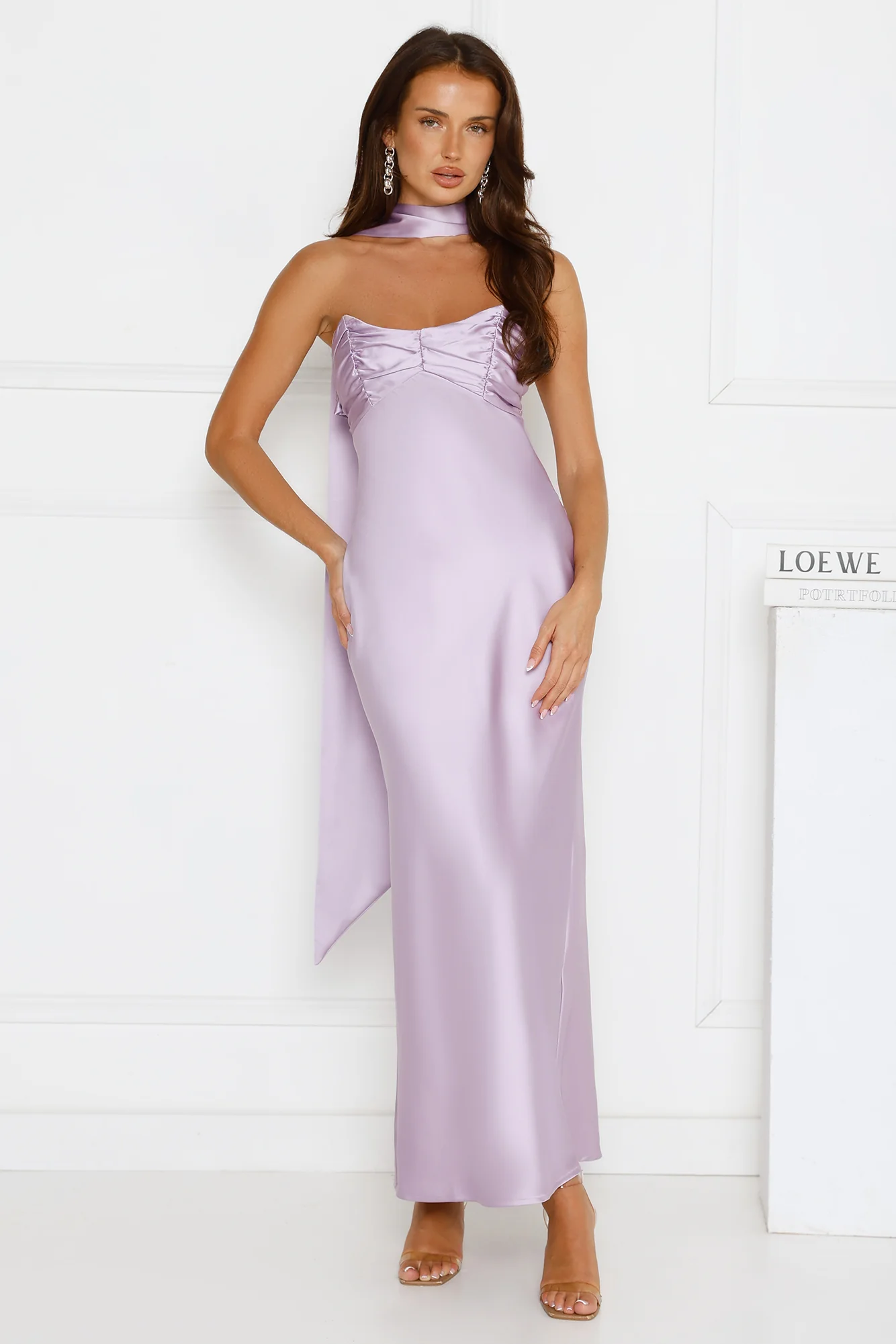 Be Noticed Strapless Satin Maxi Dress Lilac