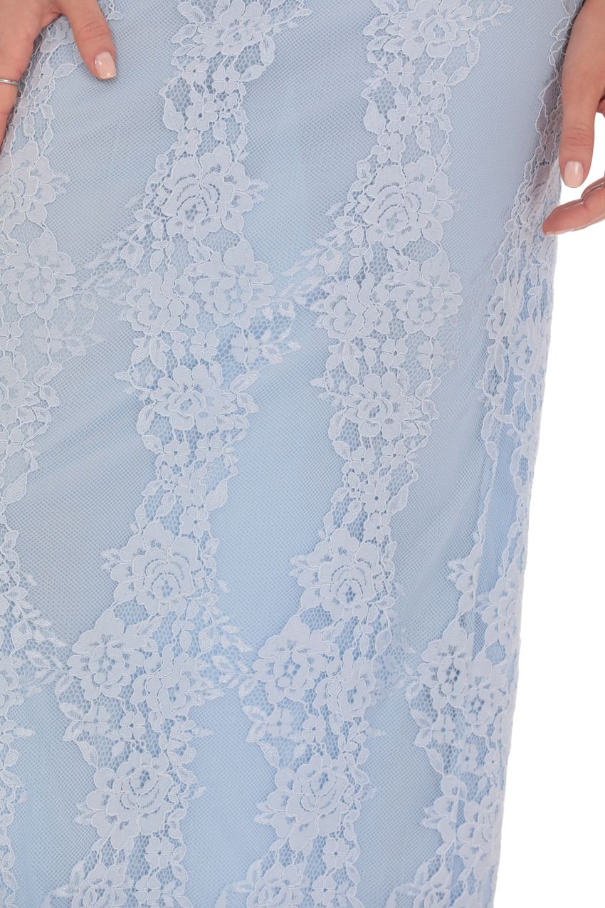 Corset Back Lace Maxi Dress in Light Blue - FASHION NOB