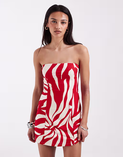 ONLY bandeau mini dress in red floral