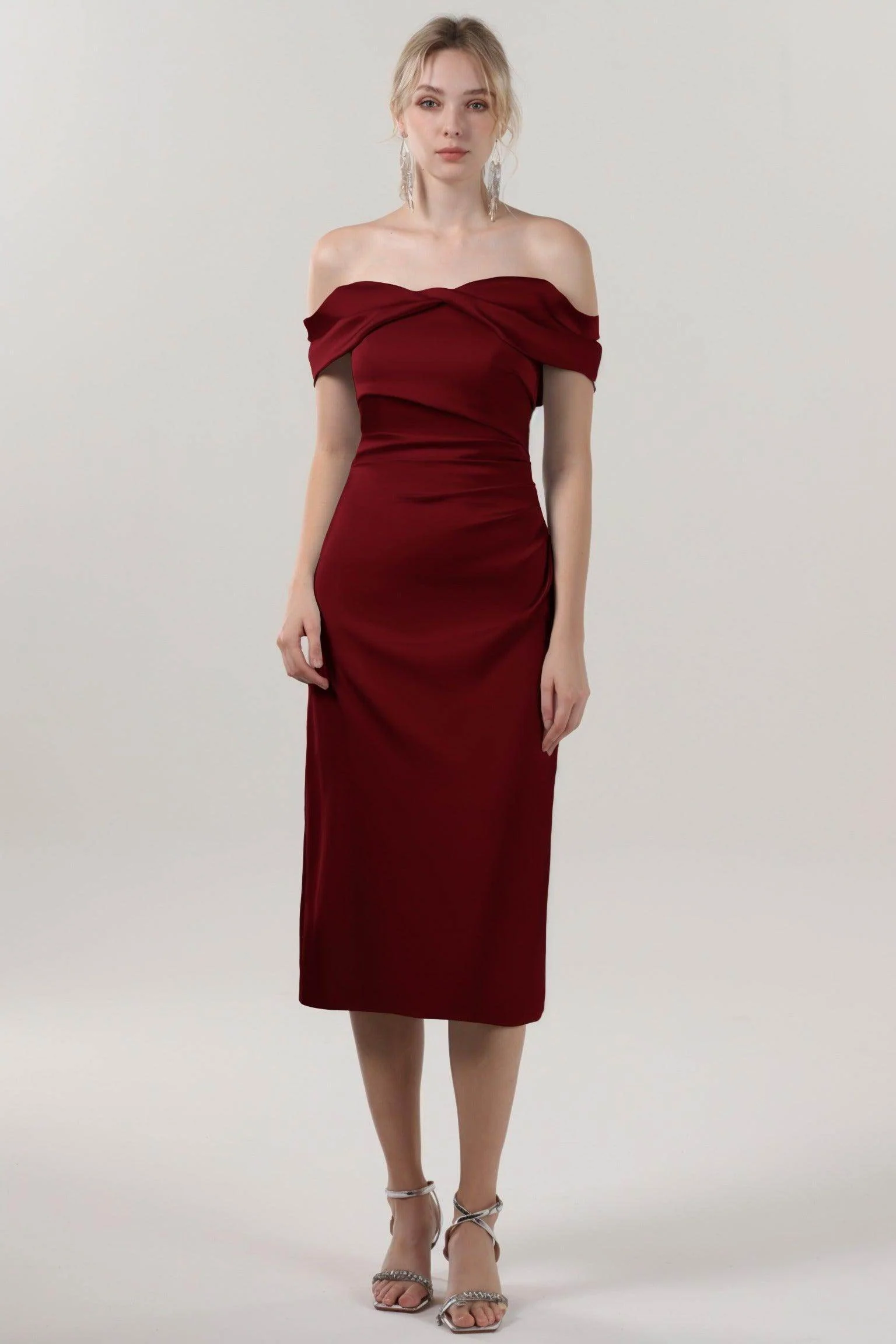 Sheath-Column Midi Luxe Satin Bridesmaid Dress CS0610BM