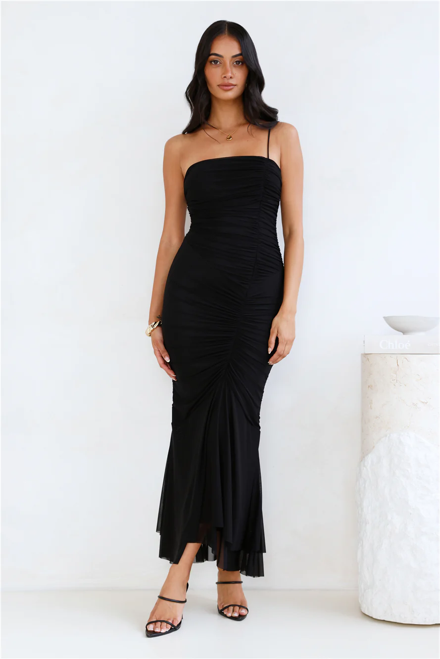 Style Night One Shoulder Mesh Midi Dress Black