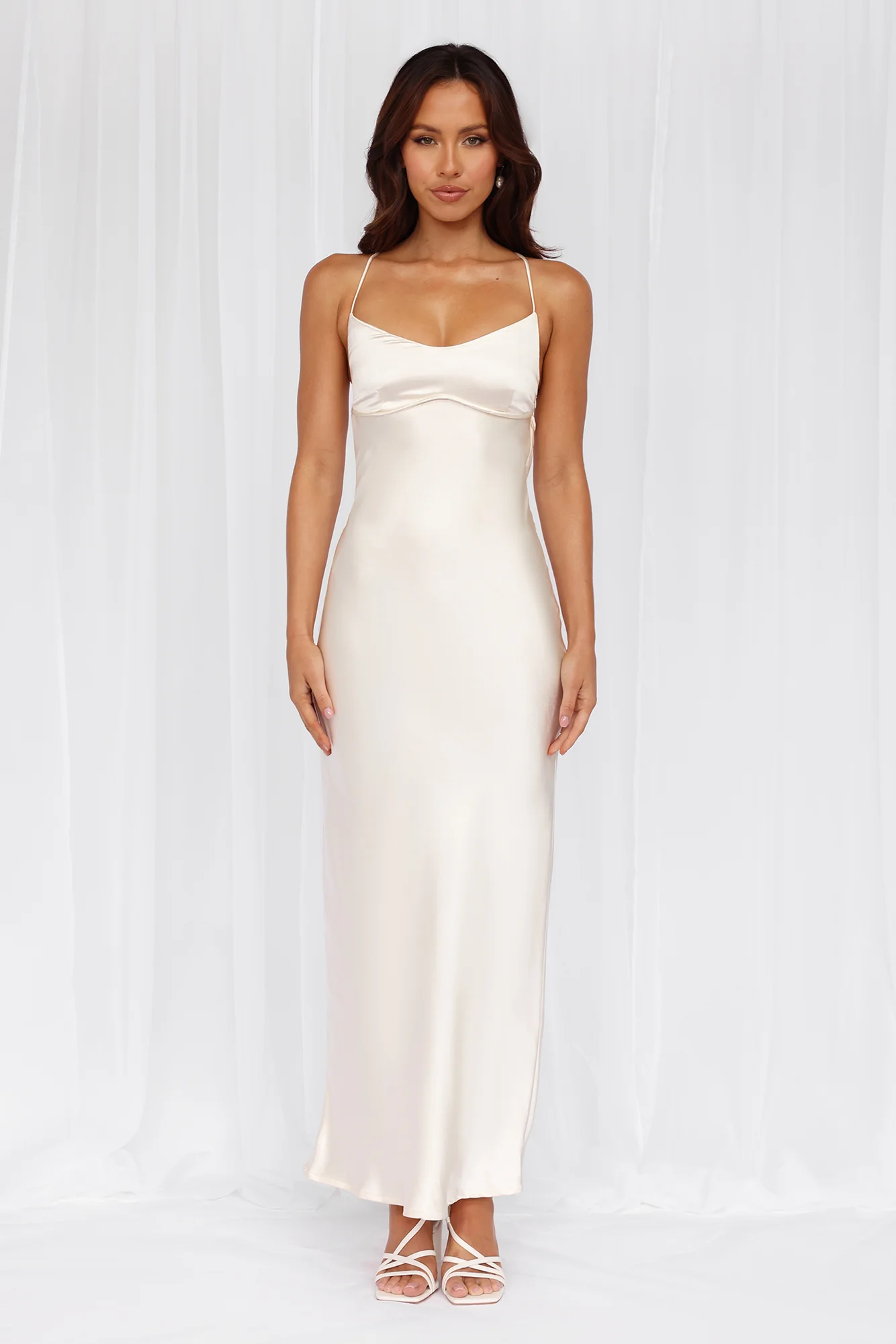HELLO MOLLY The Samara Satin Maxi Dress Pearl - luluinthesky