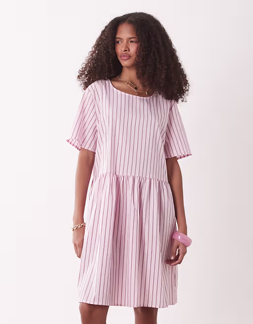 JDY short sleeve mini dress in pink stripes