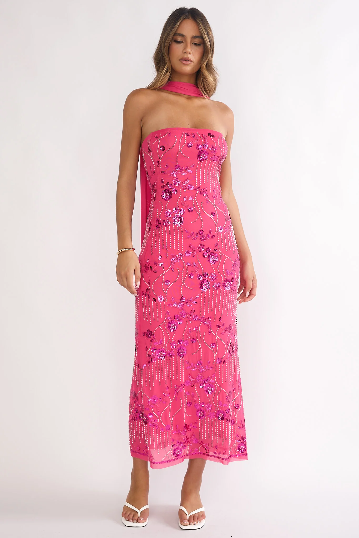 Jeremia Strapless Maxi Dress Sequin Plum
