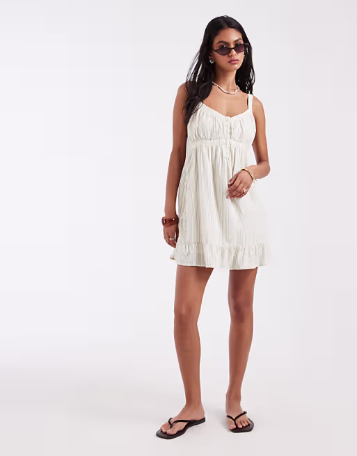 Hollister strappy floaty mini dress in yellow and blue stripes