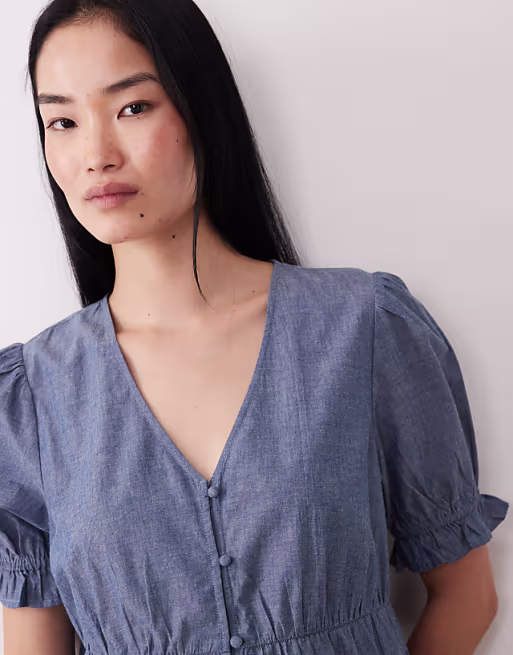 Wednesday's Girl chambray smock mini dress in blue