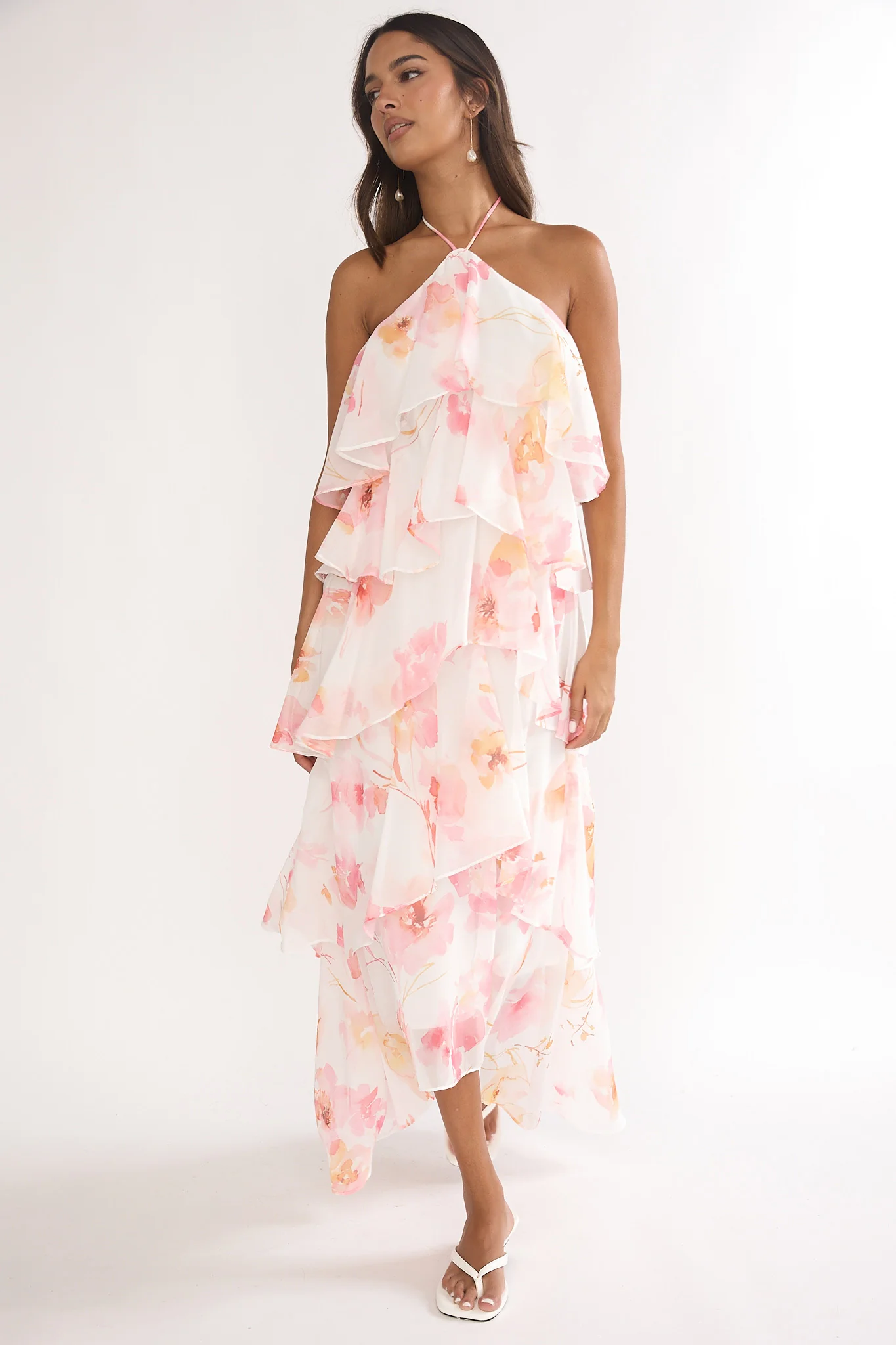Darylyn Tiered Ruffle Maxi Dress Floral Pink