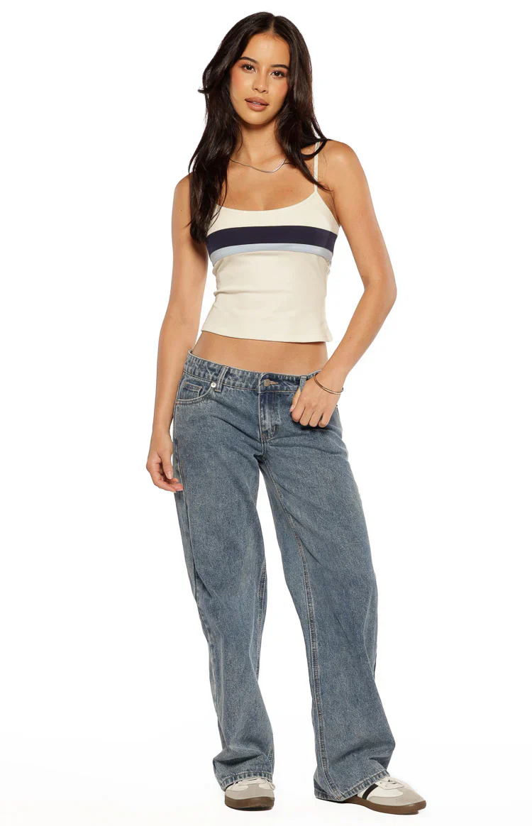 Leya White Contrast Stripe Singlet - luluinthesky