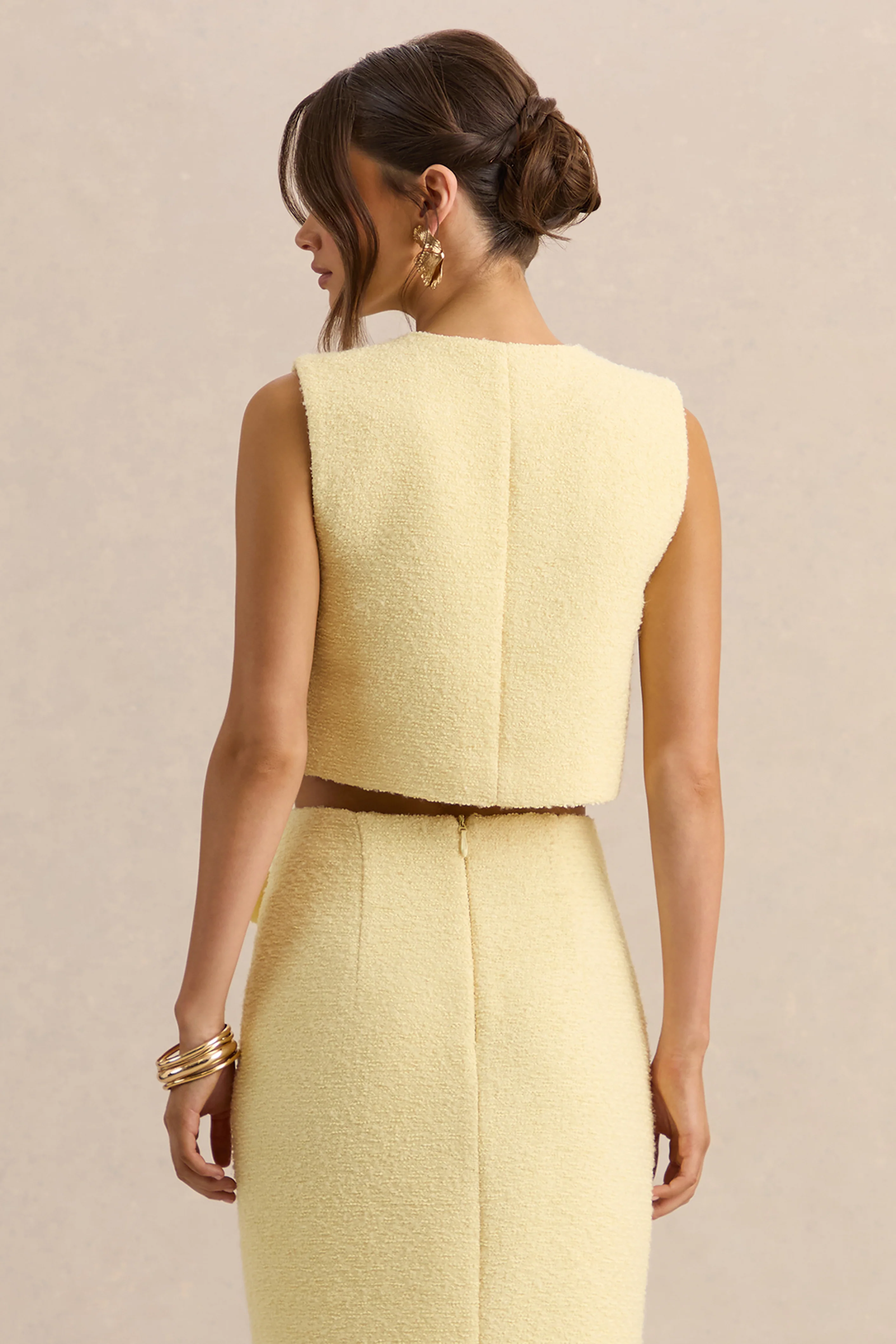 Emara | Lemon Round-Neck Top With Button-Detailing