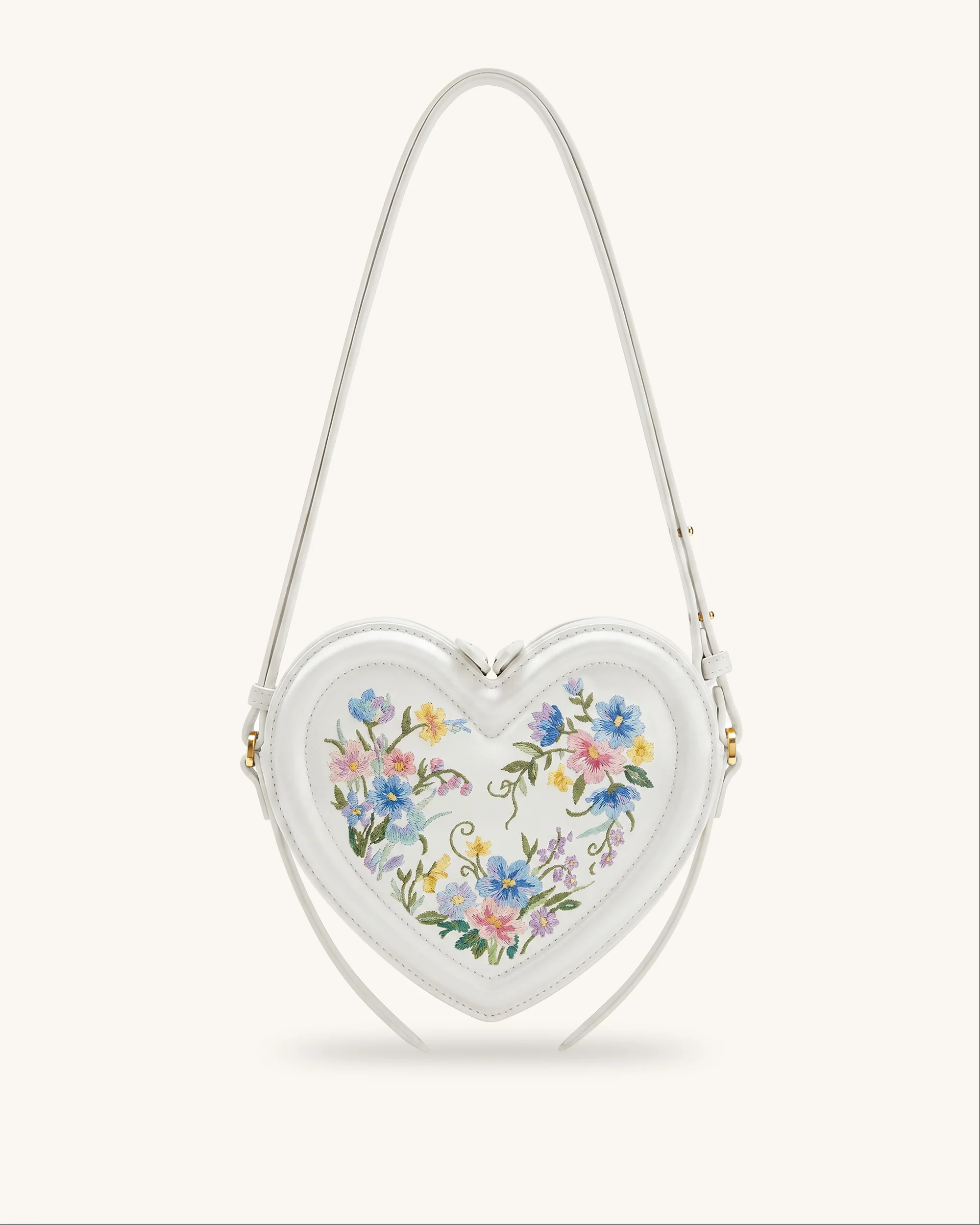 Arlene Embroidered Heart Shape Crossbody Bag - Ivory White
