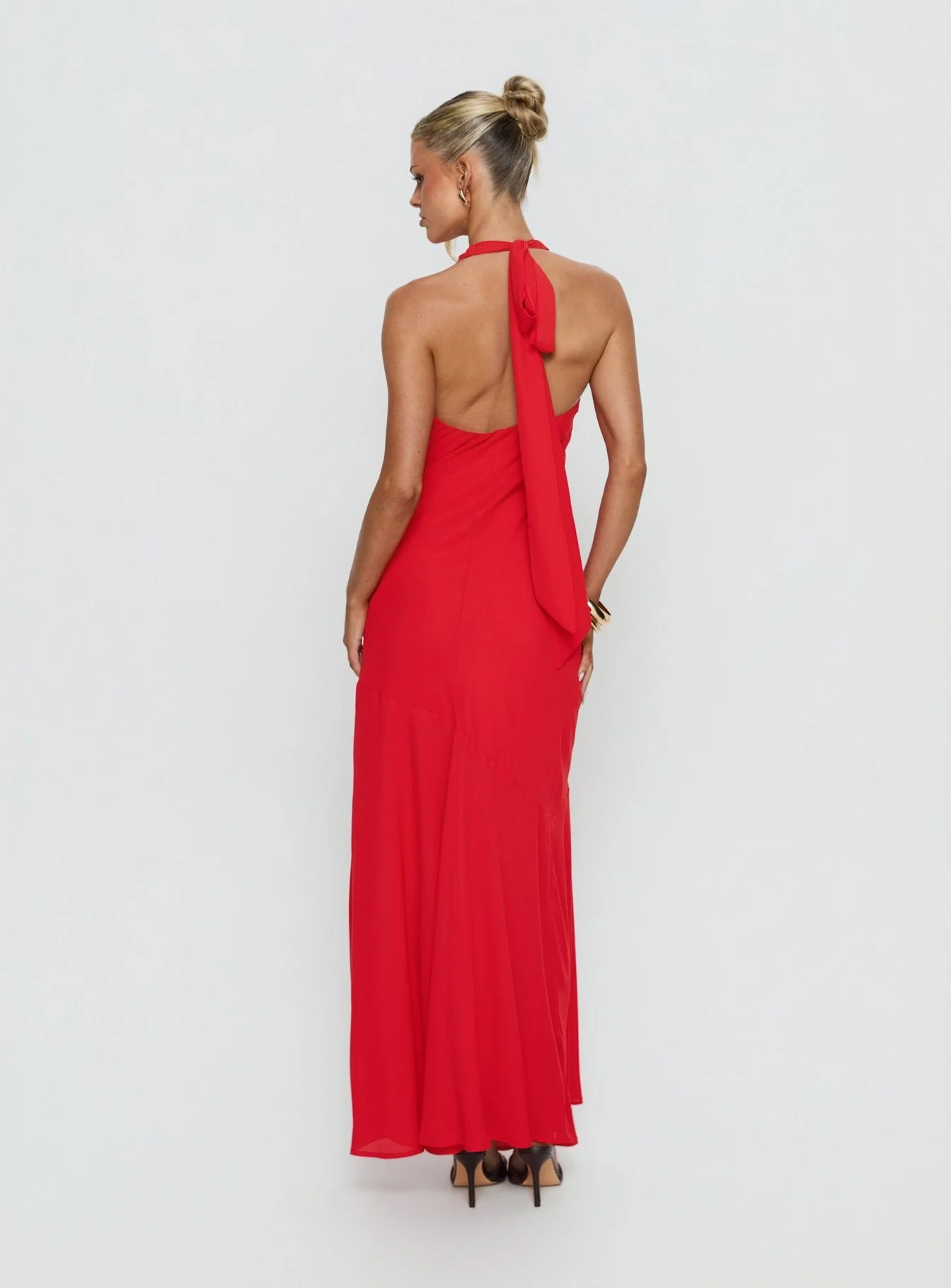 Luannie Halter Scarf Tie Maxi Dress Red