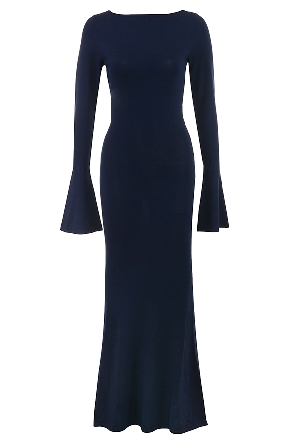 Midnight Blue Silky Knit Maxi Dress