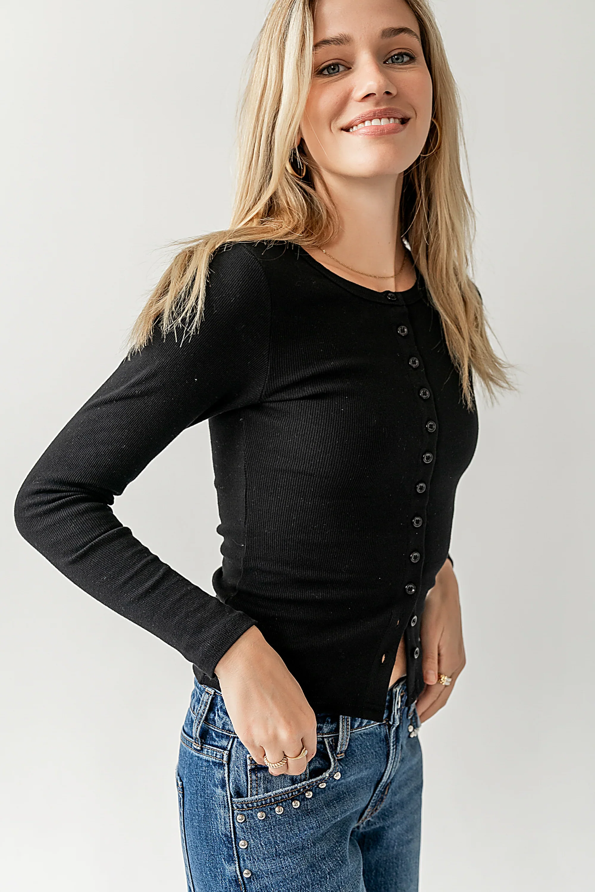 Mia Button Up Top in Black