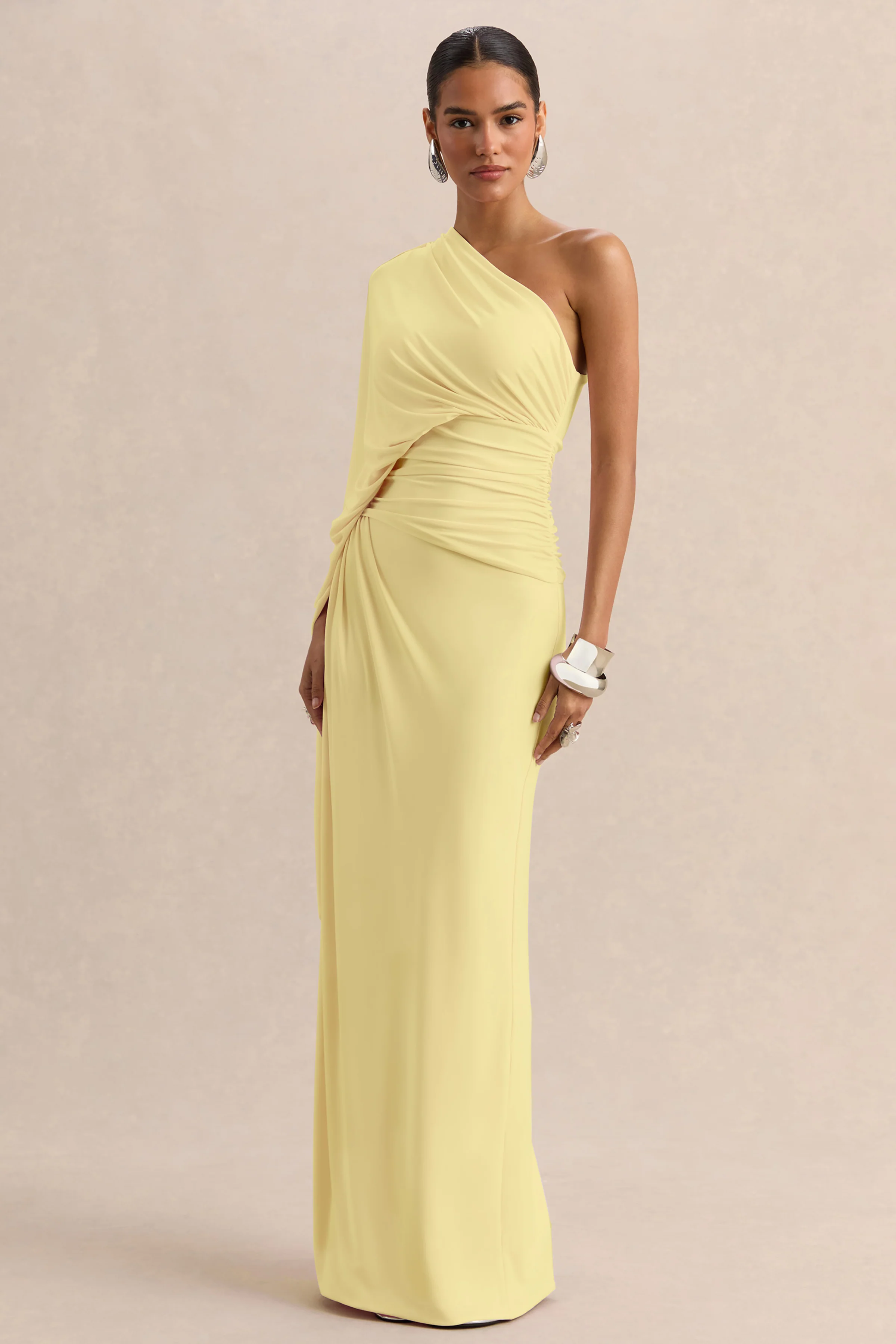 Sabella | Lemon Asymmetric-Neck Maxi Dress