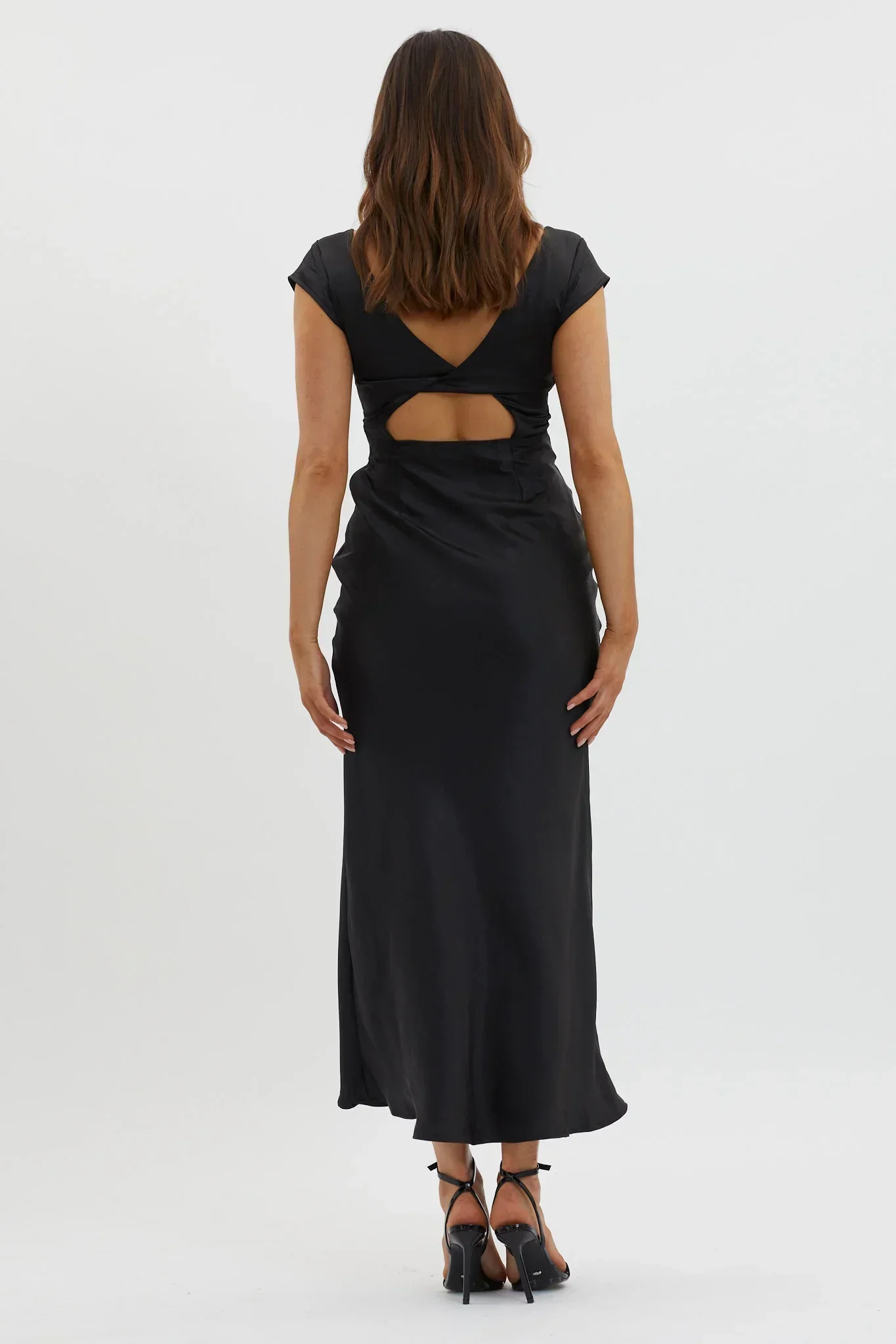 Lucinda V-Neck Twist Back Midi Dress Black