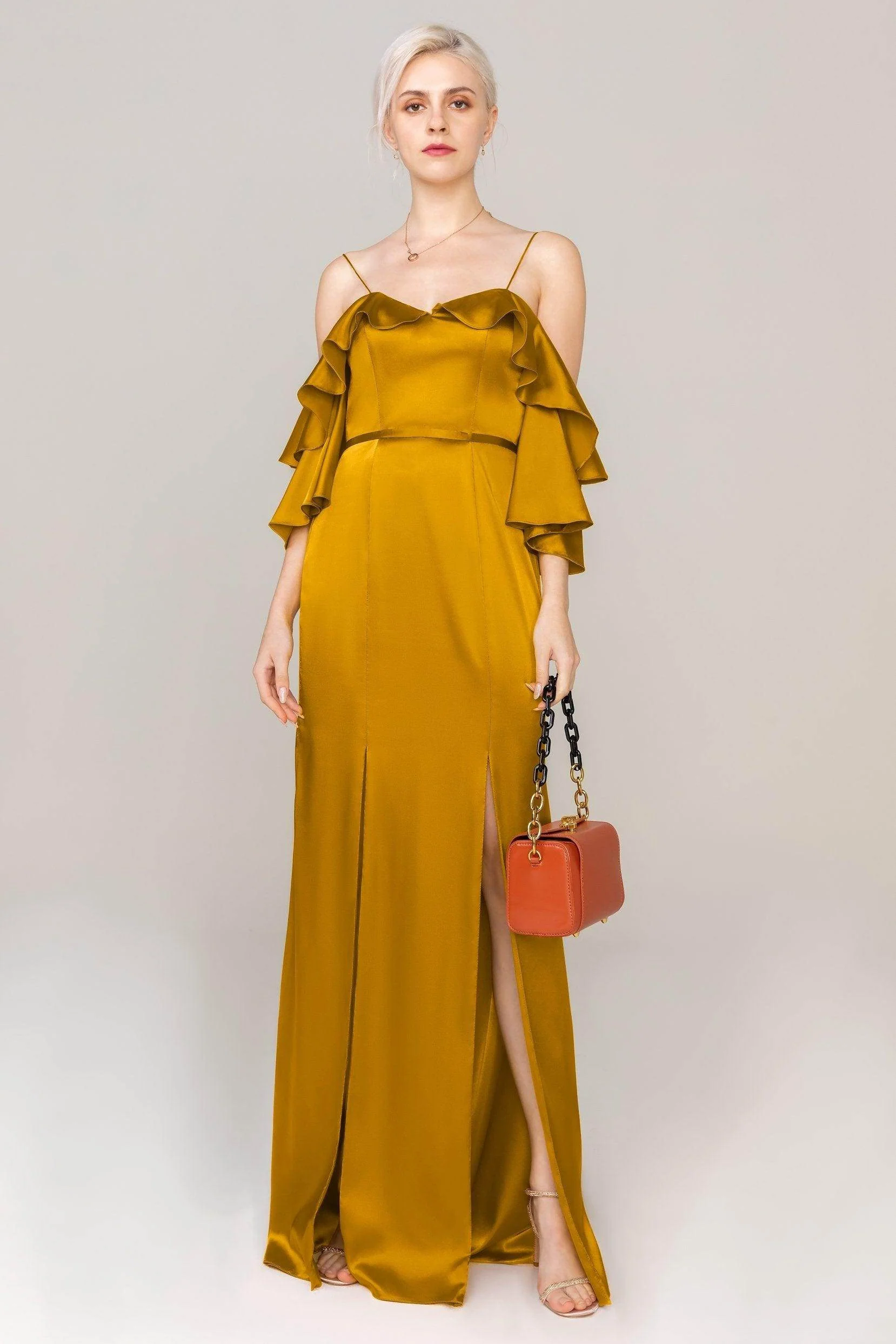 Sheath Sweep Train Luxe Satin Dress CS0310