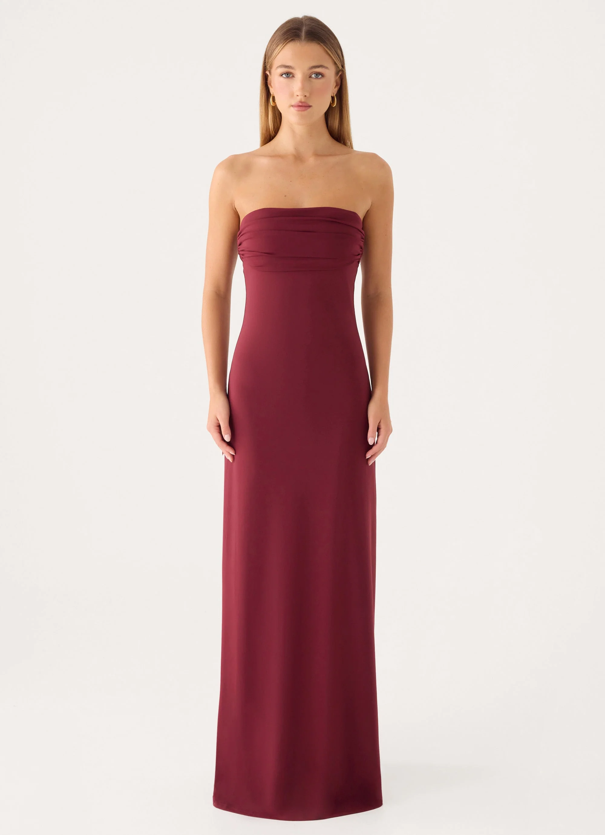 Almost Yours Strapless Maxi Dress - Burgundy