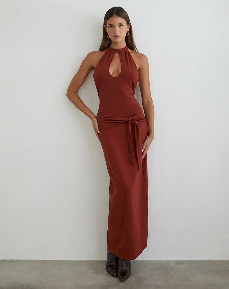 Viorela Maxi Dress in Jersey Fired Brick