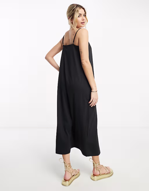 Vero Moda chuck on cami maxi dress in black