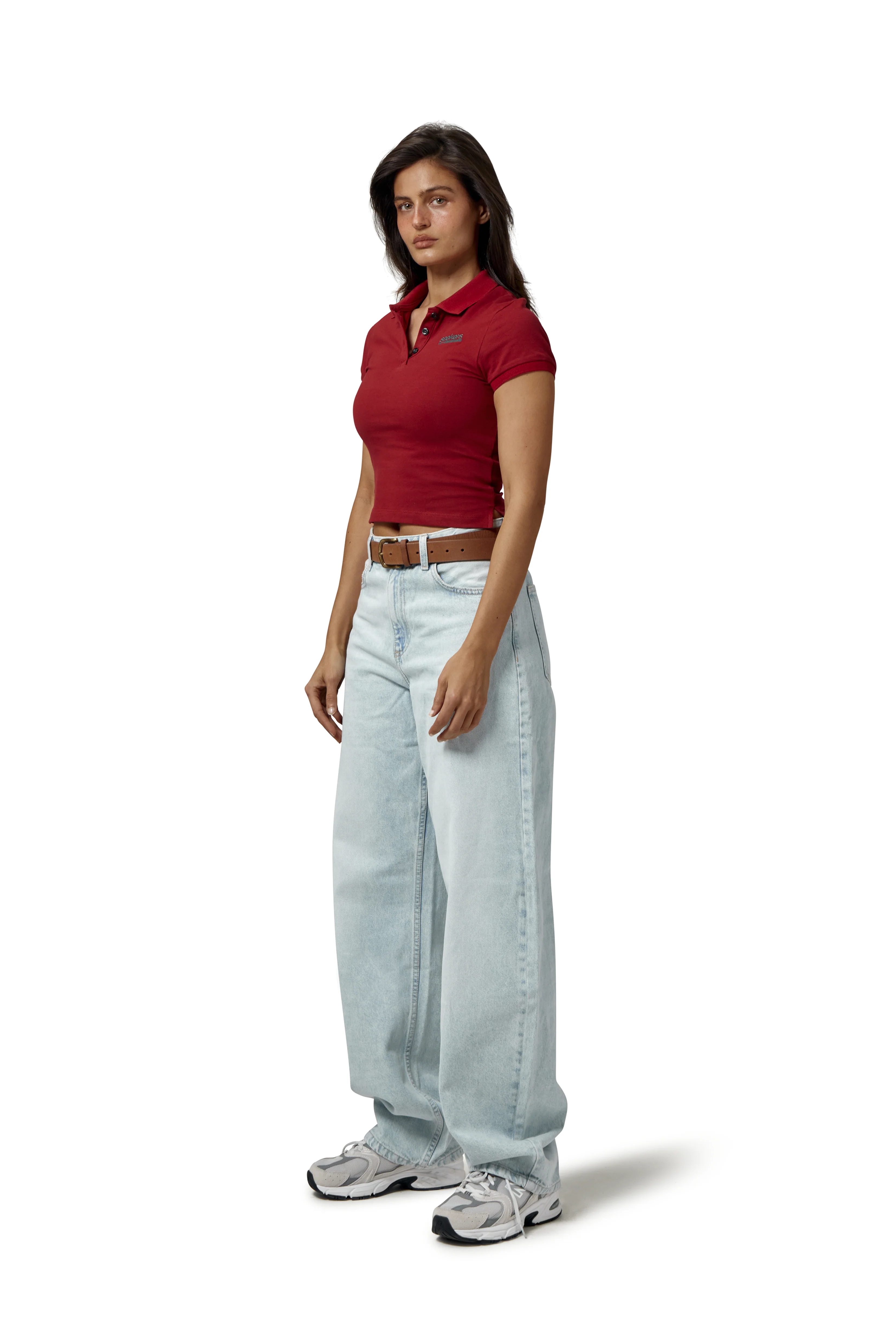 Preppy Cropped Polo Top in Burgundy Red
