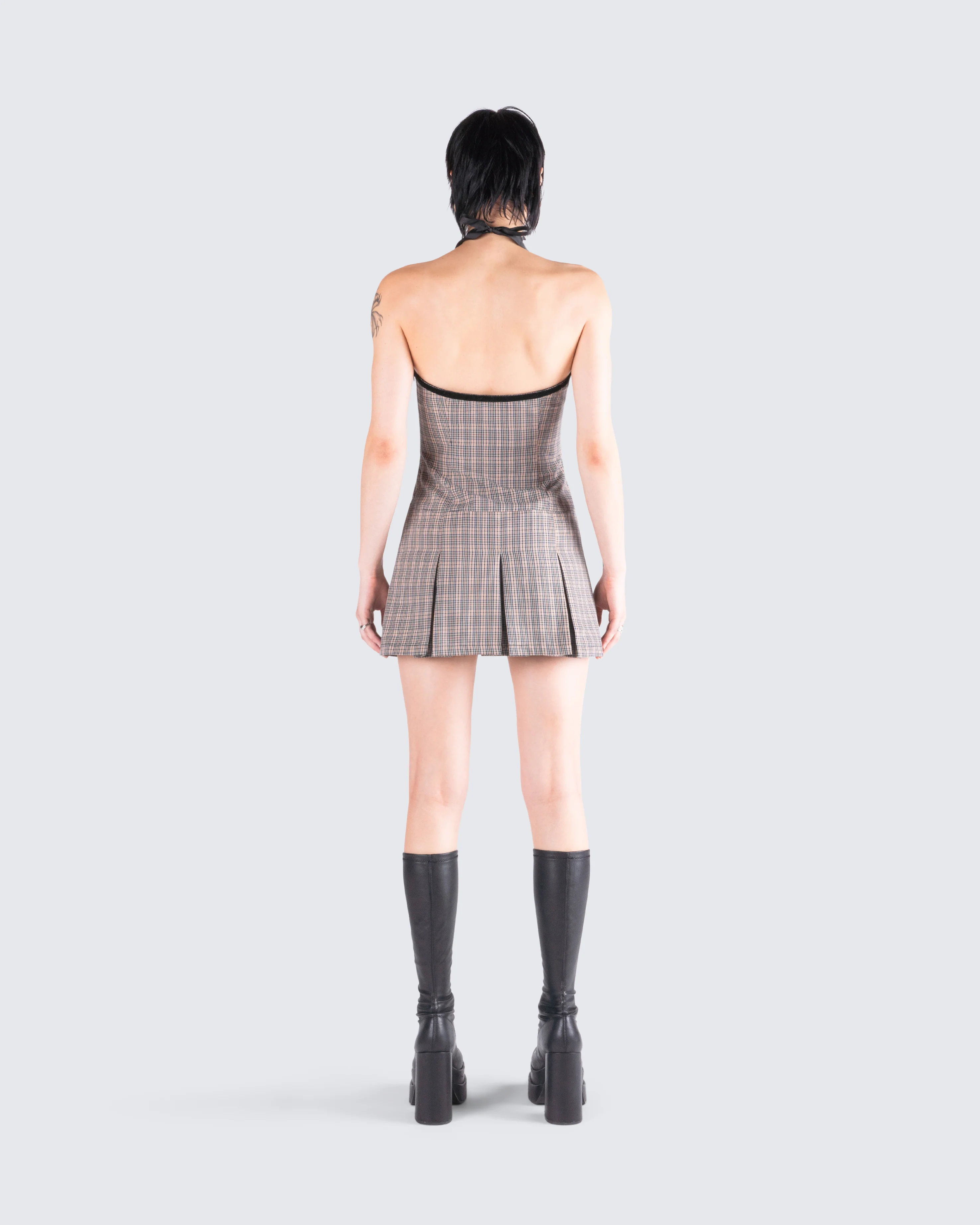 Marge Houndstooth Pleat Mini Dress