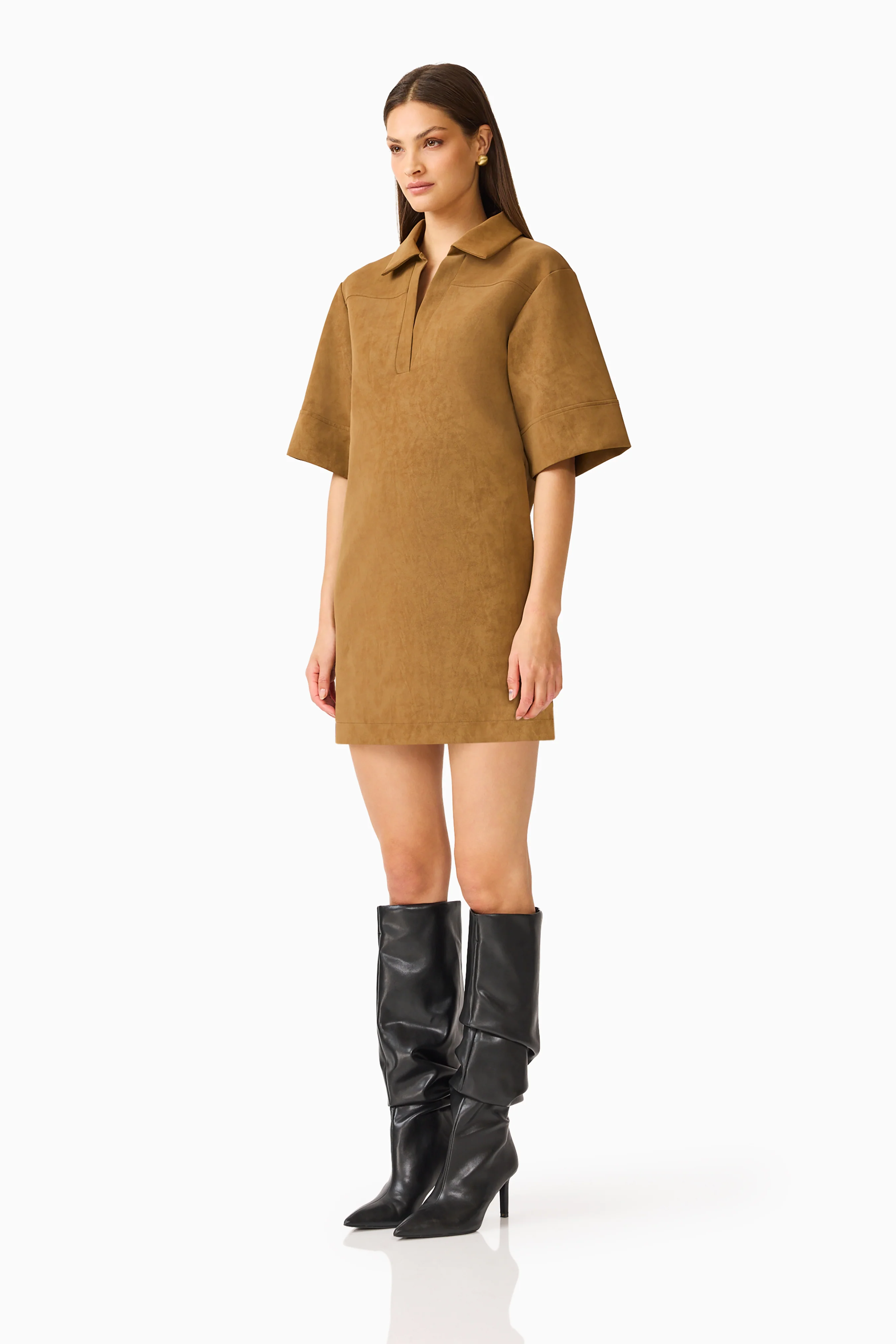 CURAAE Verdure Mini Shirt Dress in Caramel Brown