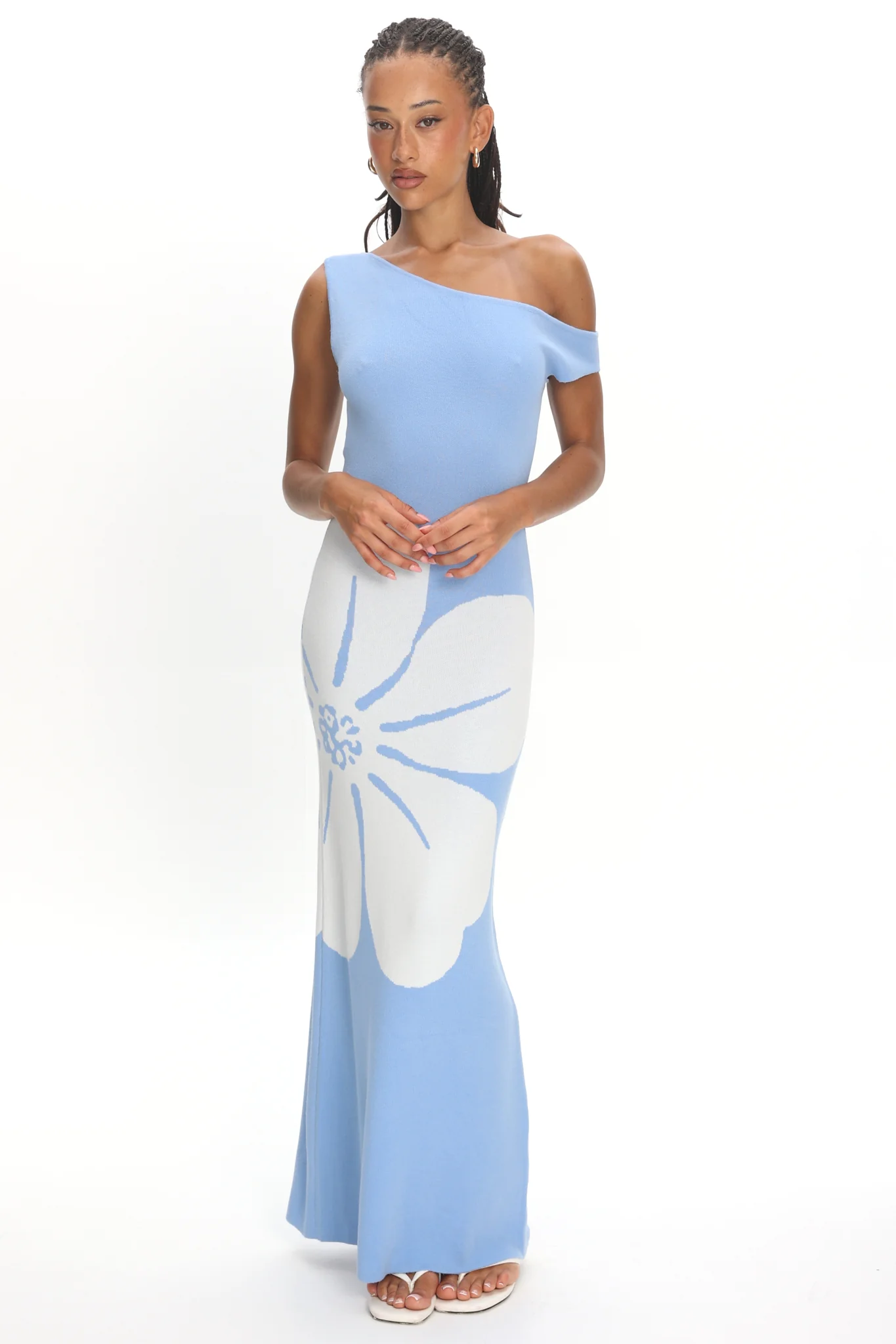 Wildflower Sun Asymmetric Neckline Knit Dress Flower Blue