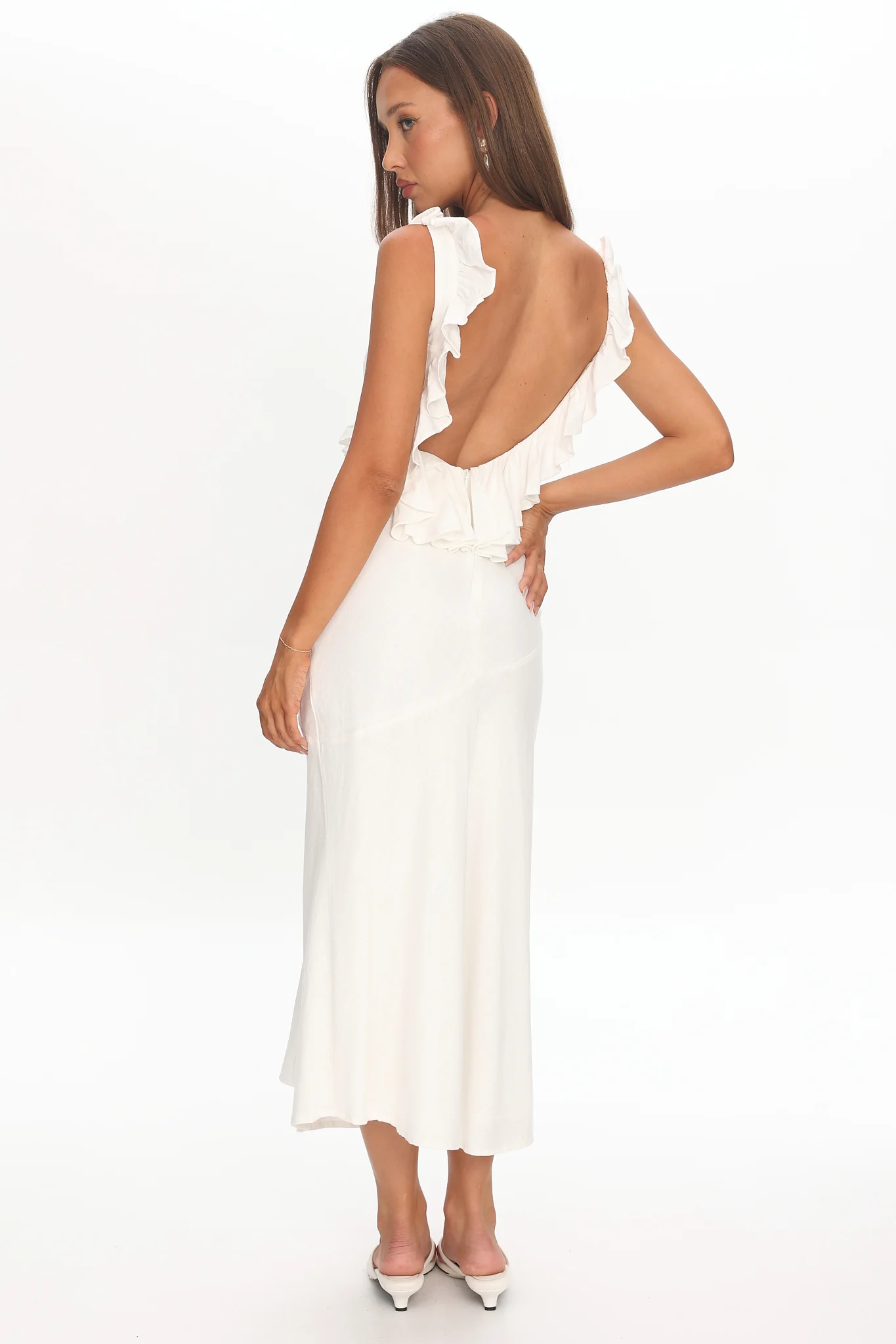 Alba Frill Trim Midi Dress White - luluinthesky