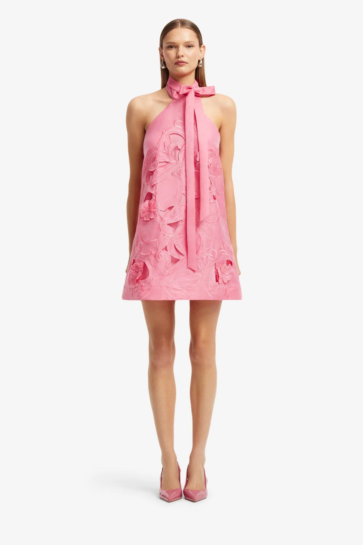 Lola Appliqué Halterneck Mini Dress - Fuchsia