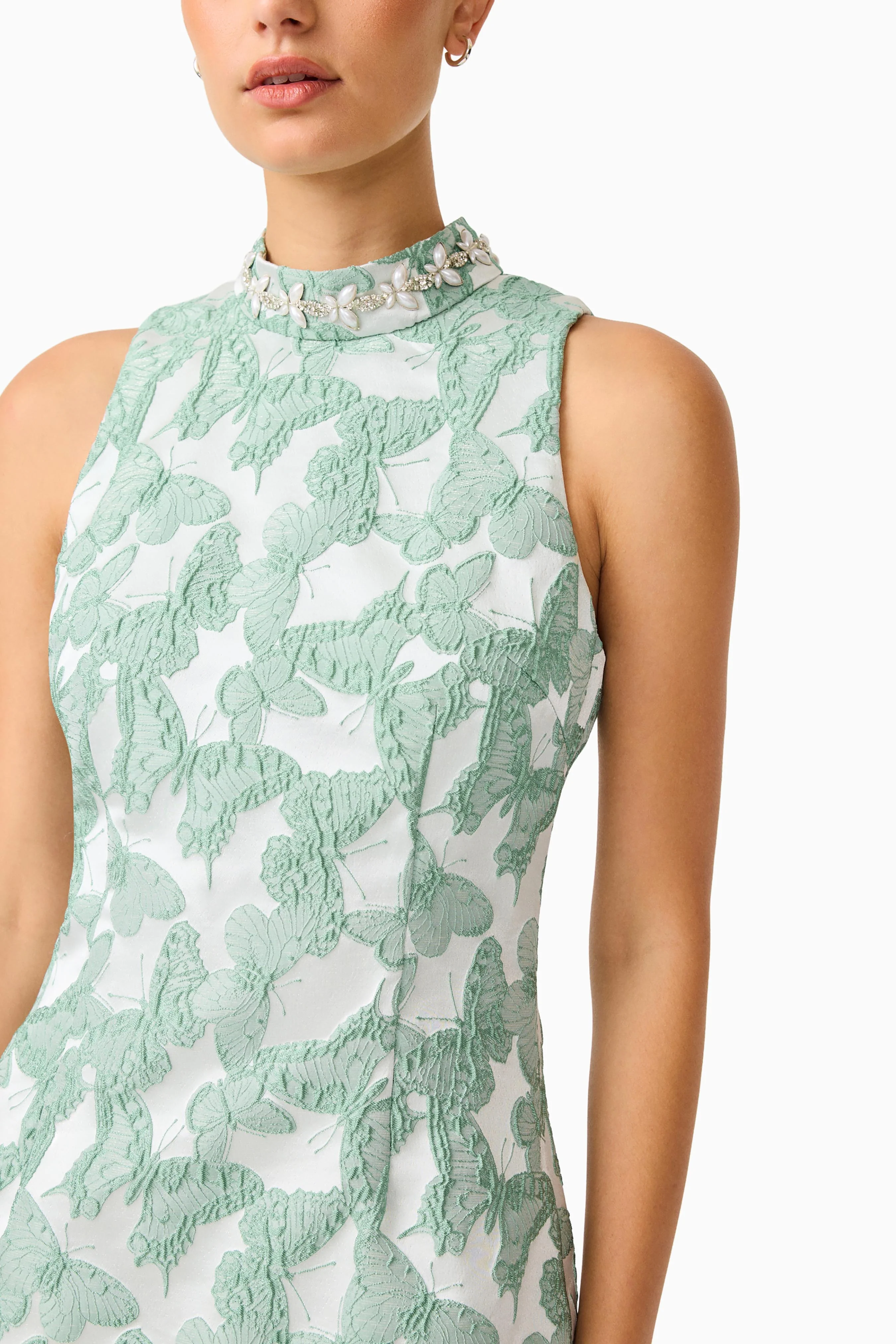 Lisette High Neck Mini Dress in Sea Green