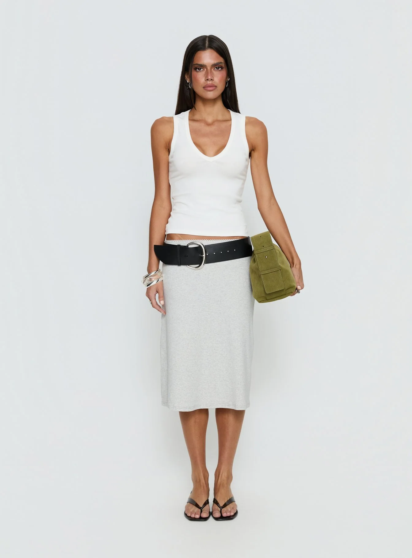 Baseline V Neck Rib Tank Top White