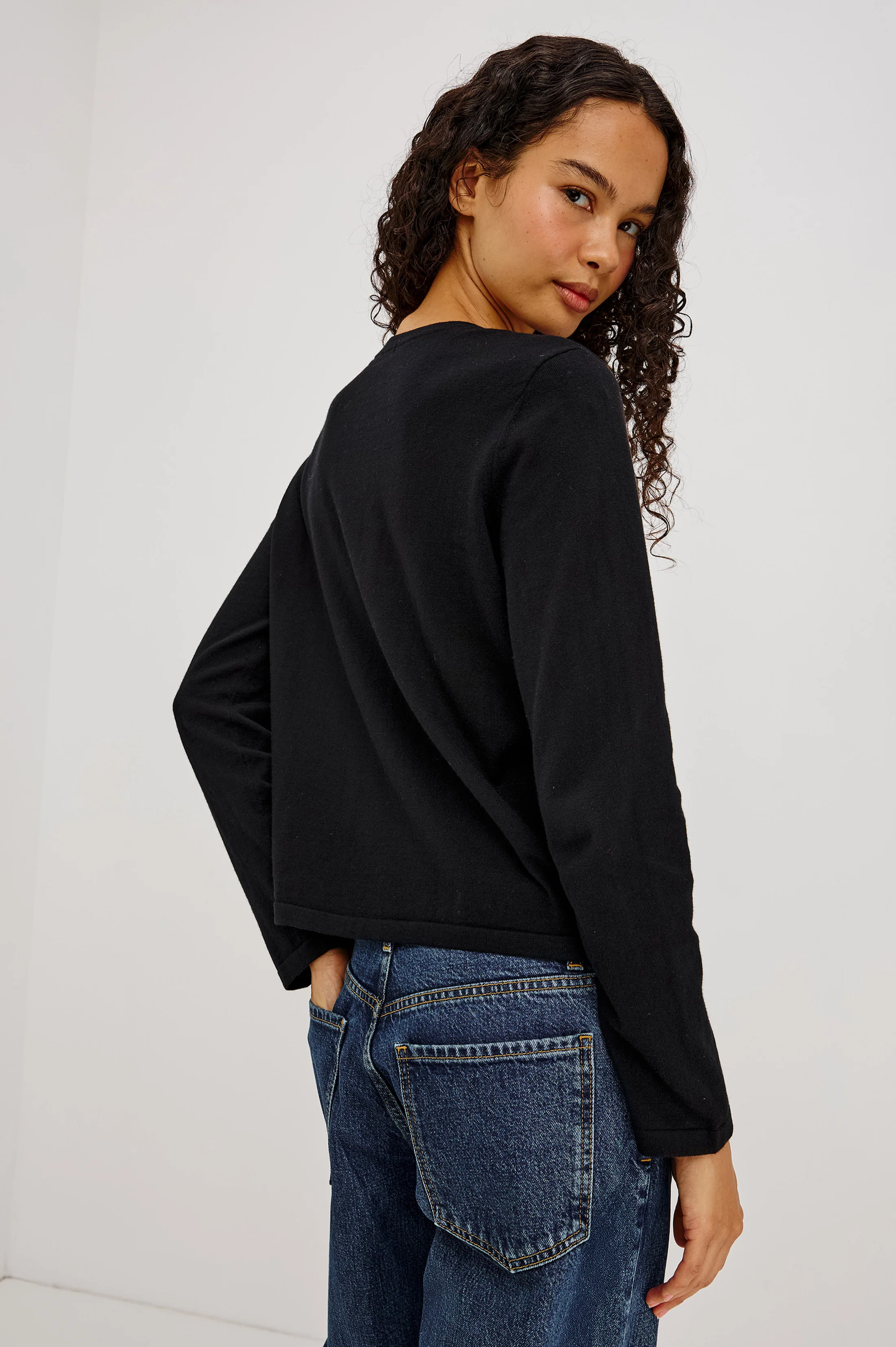 Cotton Cashmere Long Sleeve T-Shirt - Black