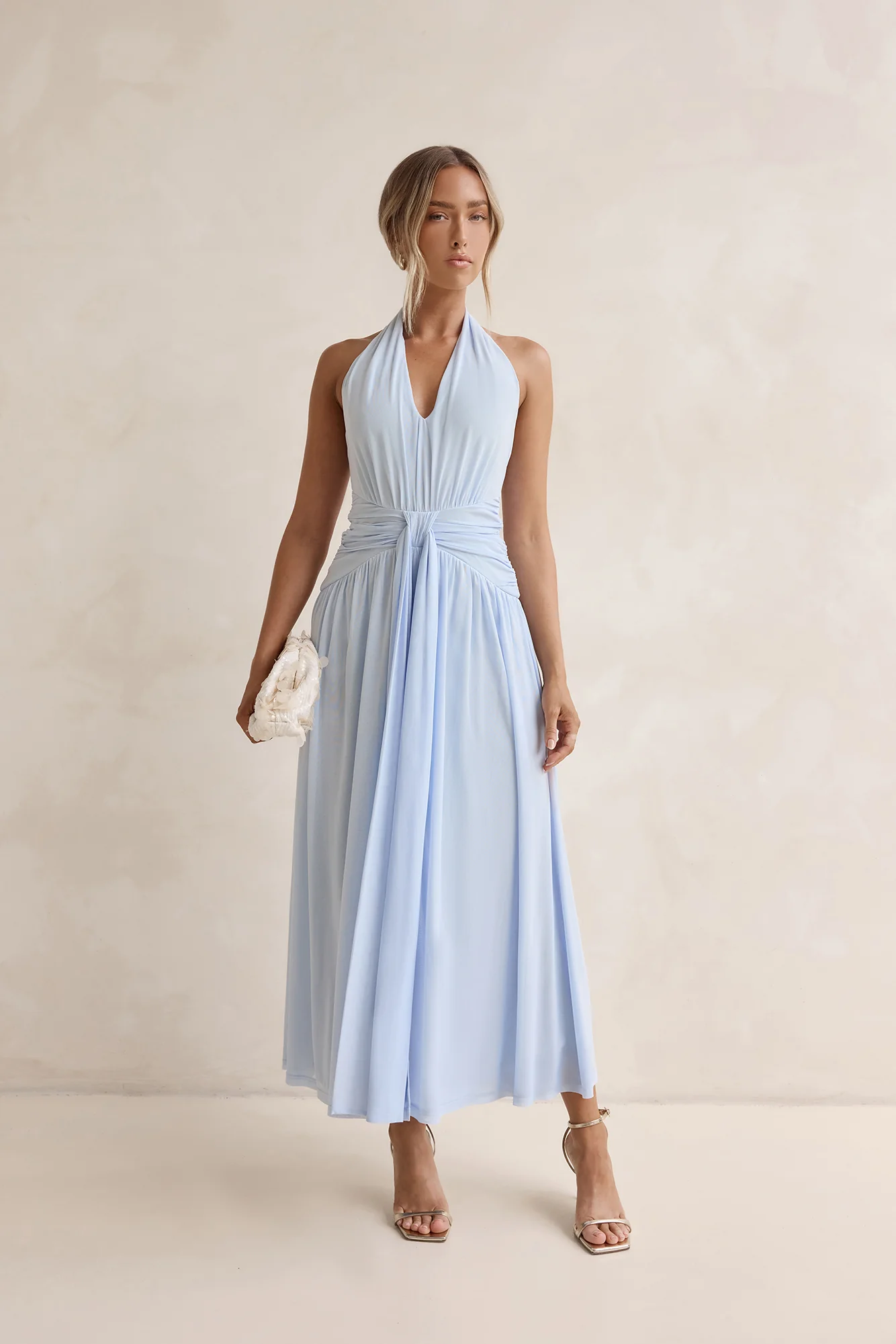 Robin Mesh Halter Maxi Dress Blue