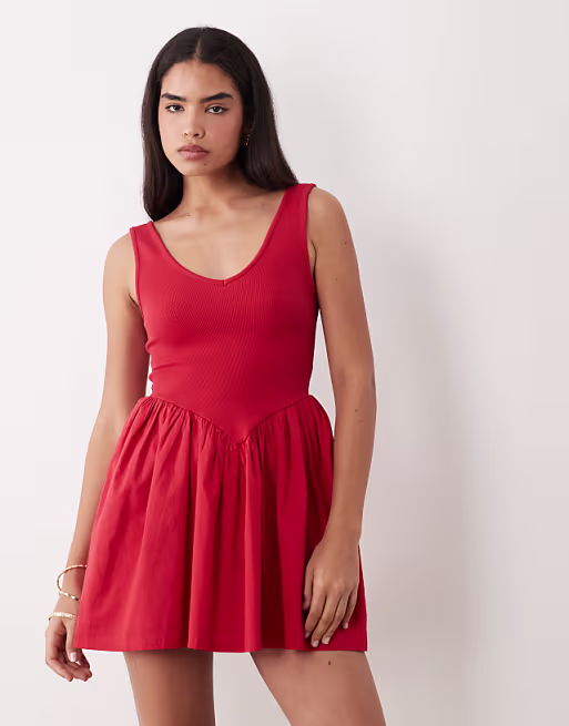 corset waist mini dress in red